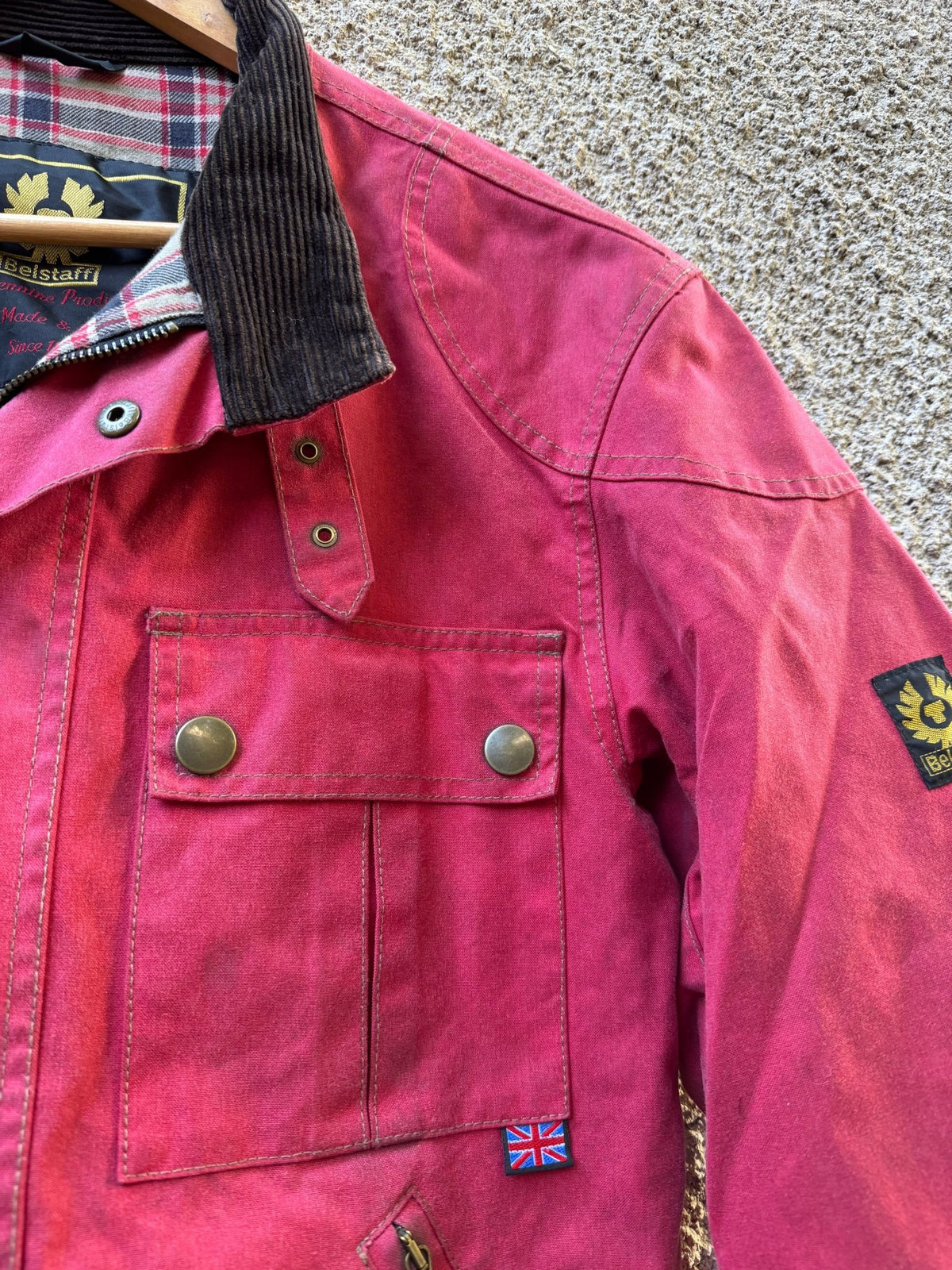 Jachetă Belstaff Racemaster Roșie Waxed Cotton Vintage | Moto Cropped | Patină Unică | L Bărbați - anbracaminte