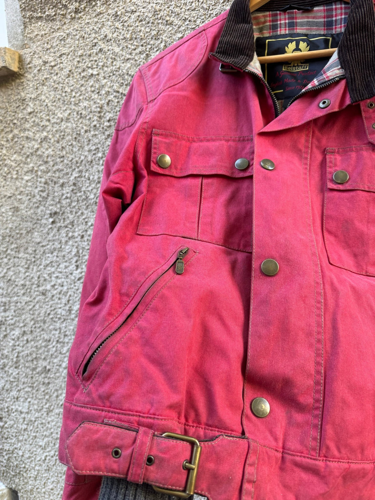 Jachetă Belstaff Racemaster Roșie Waxed Cotton Vintage | Moto Cropped | Patină Unică | L Bărbați - anbracaminte