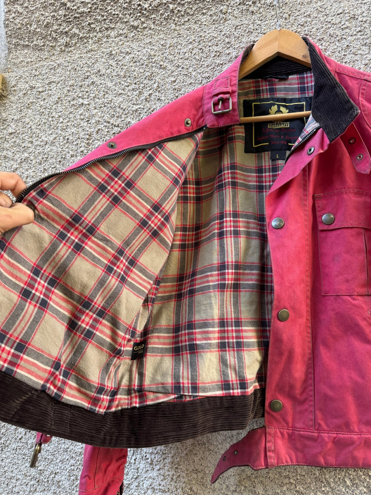 Jachetă Belstaff Racemaster Roșie Waxed Cotton Vintage | Moto Cropped | Patină Unică | L Bărbați - anbracaminte