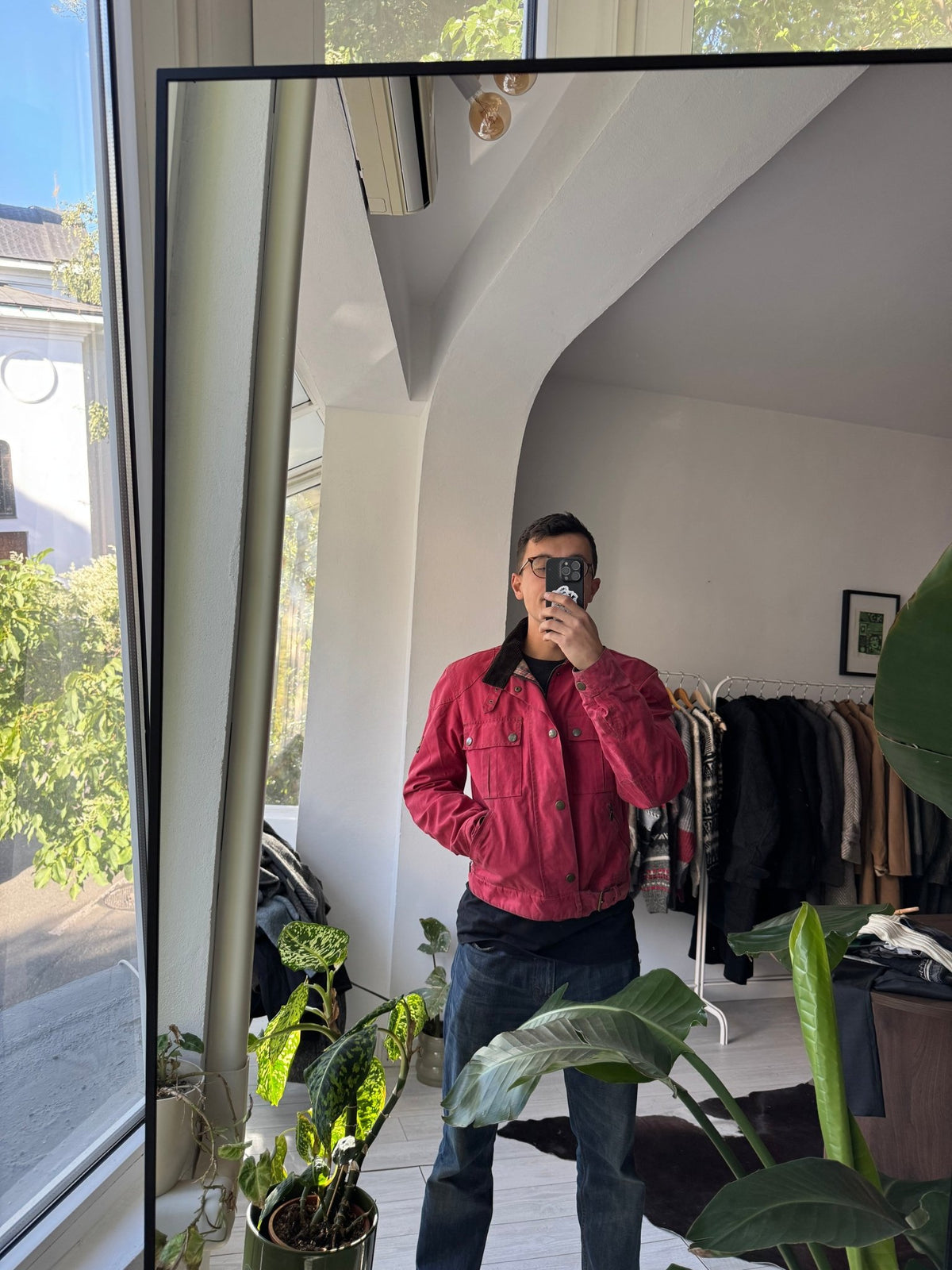 Jachetă Belstaff Racemaster Roșie Waxed Cotton Vintage | Moto Cropped | Patină Unică | L Bărbați - anbracaminte
