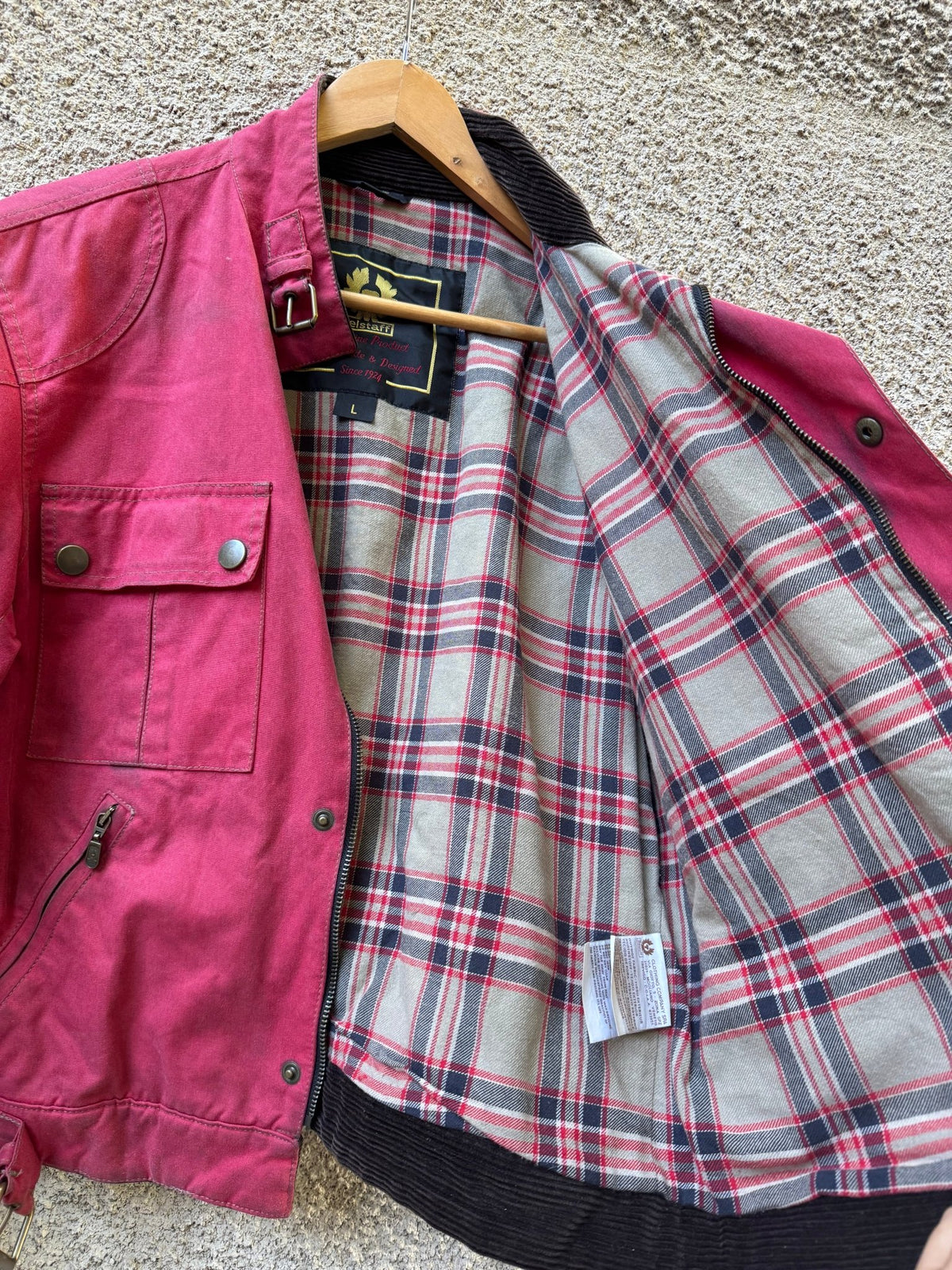 Jachetă Belstaff Racemaster Roșie Waxed Cotton Vintage | Moto Cropped | Patină Unică | L Bărbați - anbracaminte