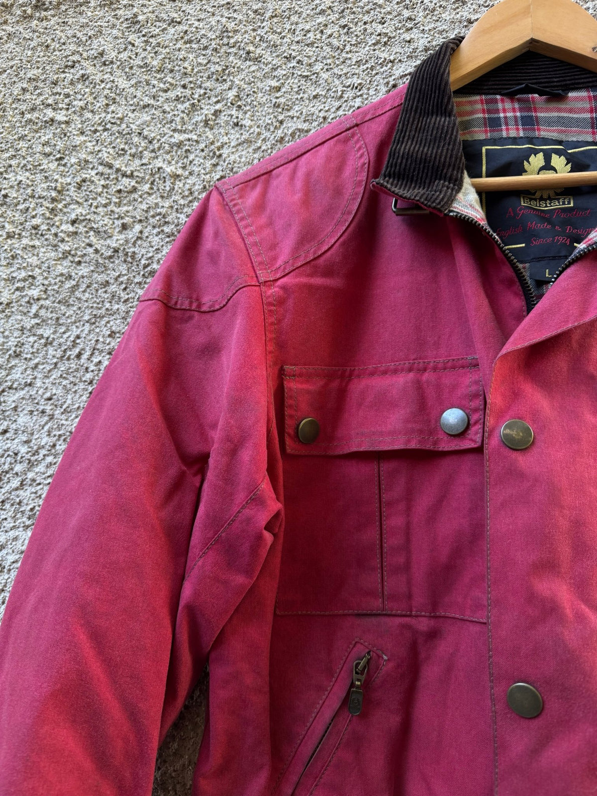 Jachetă Belstaff Racemaster Roșie Waxed Cotton Vintage | Moto Cropped | Patină Unică | L Bărbați - anbracaminte