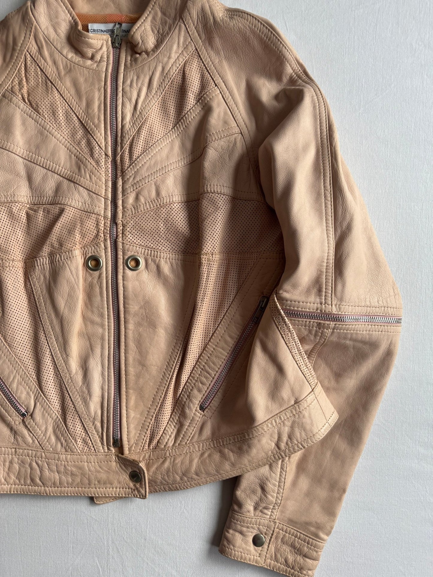 🏍️ Jachetă Biker Y2K CristinaEffe Roz Pal din Piele – IT 46 (M/L Damă) - anbracaminte