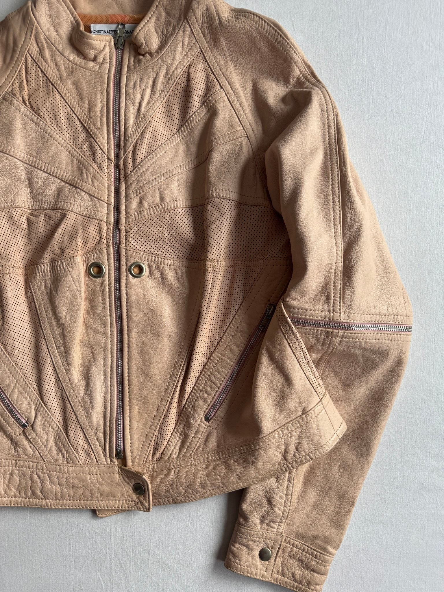 🏍️ Jachetă Biker Y2K CristinaEffe Roz Pal din Piele – IT 46 (M/L Damă) - anbracaminte