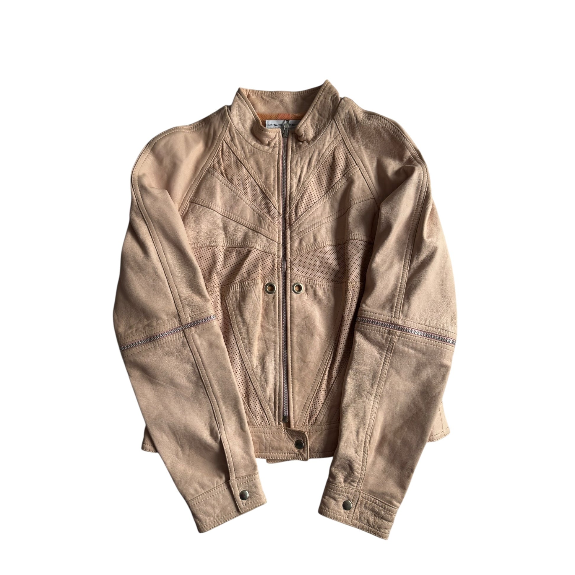 🏍️ Jachetă Biker Y2K CristinaEffe Roz Pal din Piele – IT 46 (M/L Damă) - anbracaminte