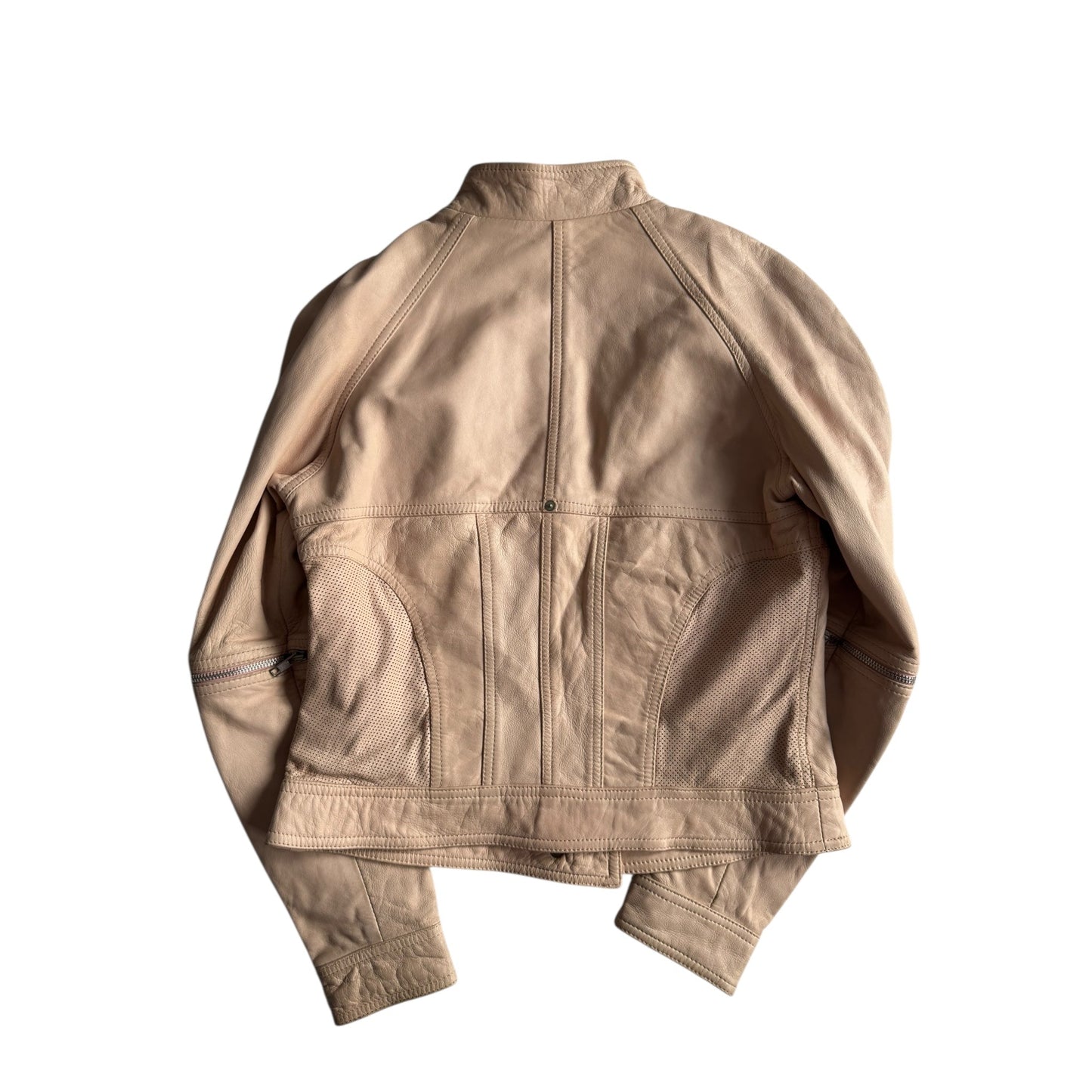 🏍️ Jachetă Biker Y2K CristinaEffe Roz Pal din Piele – IT 46 (M/L Damă) - anbracaminte
