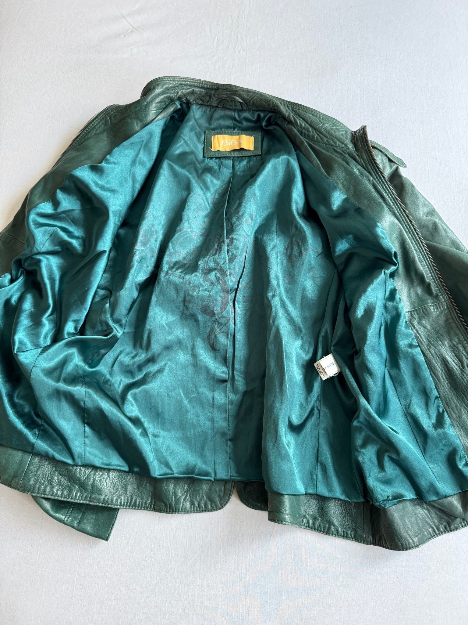 🏍️ Jachetă Biker Y2K din Piele de Miel Verde – EU 40 (L Damă) - anbracaminte