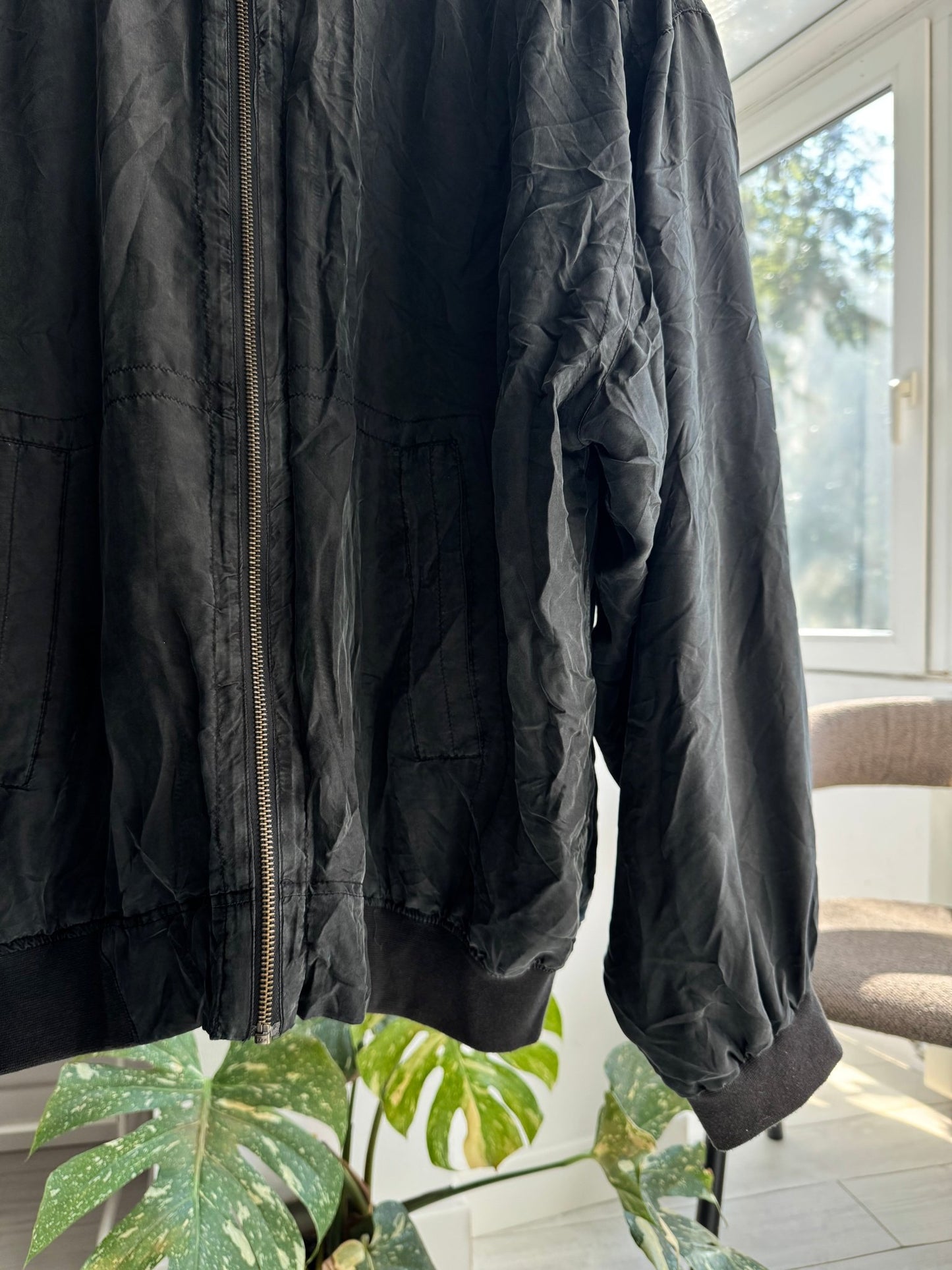 💣 Jachetă Bomber Mătase Naturală Neagră Vintage | 100% Silk | Cropped si Boxy - anbracaminte