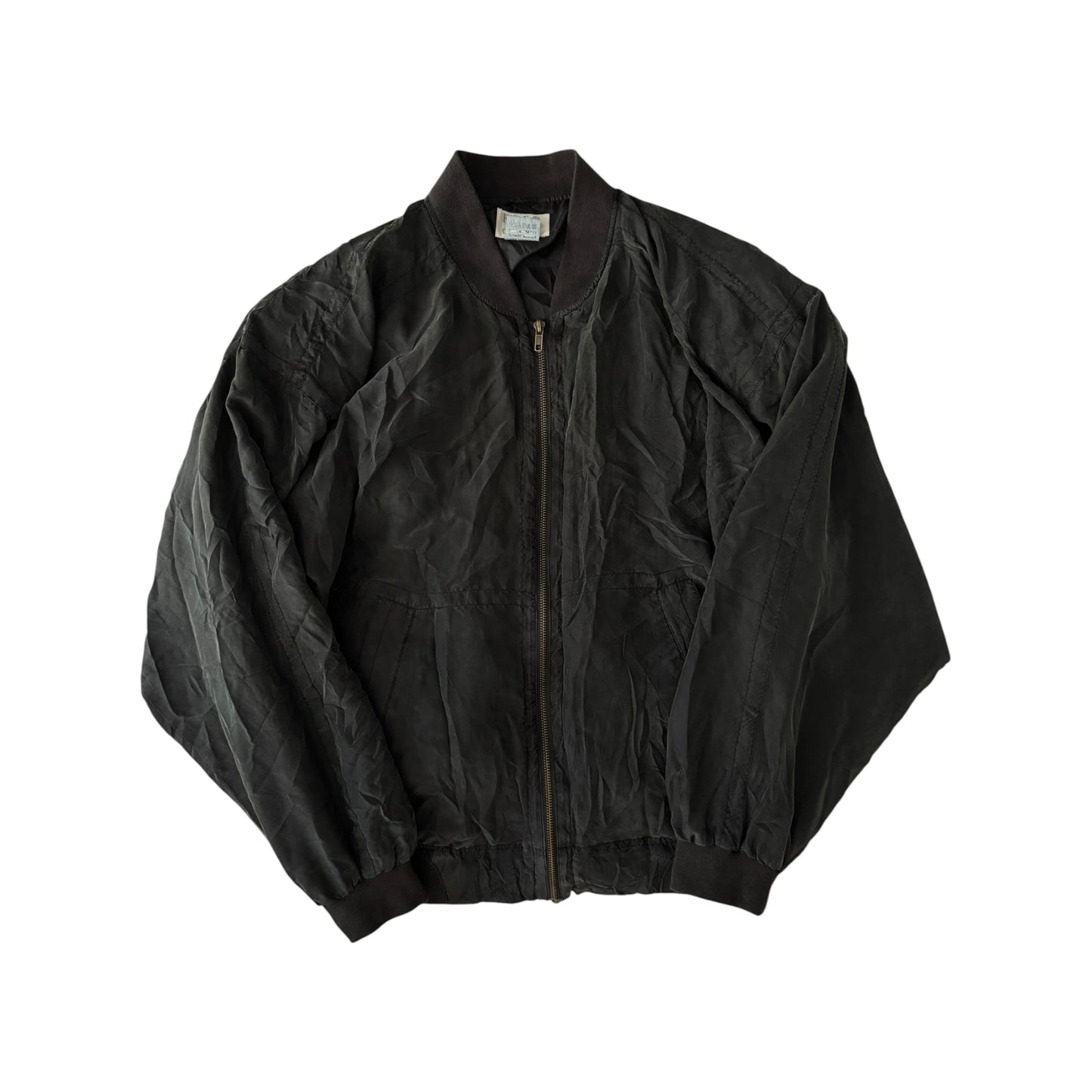 💣 Jachetă Bomber Mătase Naturală Neagră Vintage | 100% Silk | Cropped si Boxy - anbracaminte