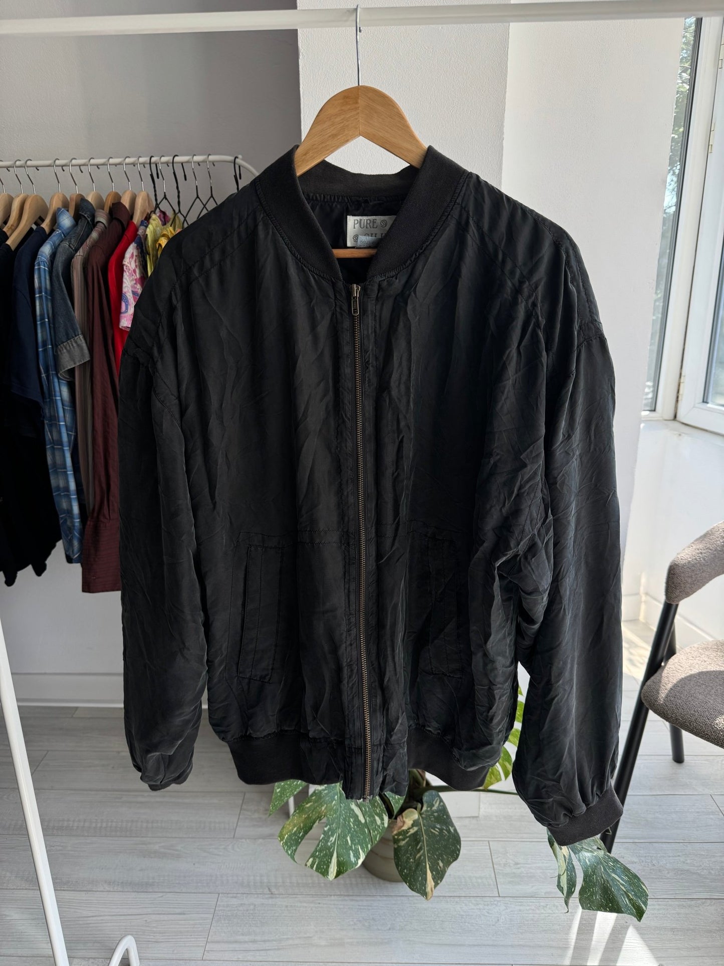 💣 Jachetă Bomber Mătase Naturală Neagră Vintage | 100% Silk | Cropped si Boxy - anbracaminte