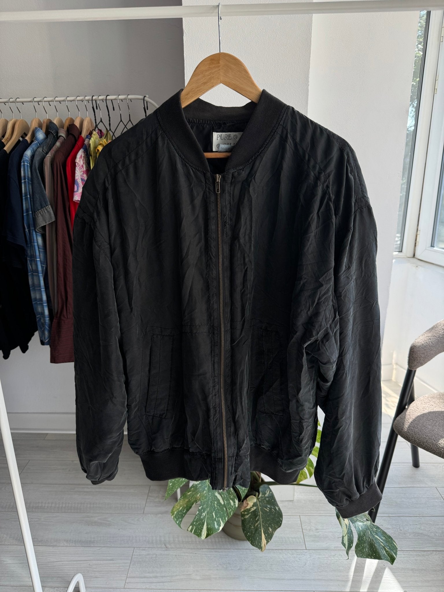 💣 Jachetă Bomber Mătase Naturală Neagră Vintage | 100% Silk | Cropped si Boxy - anbracaminte