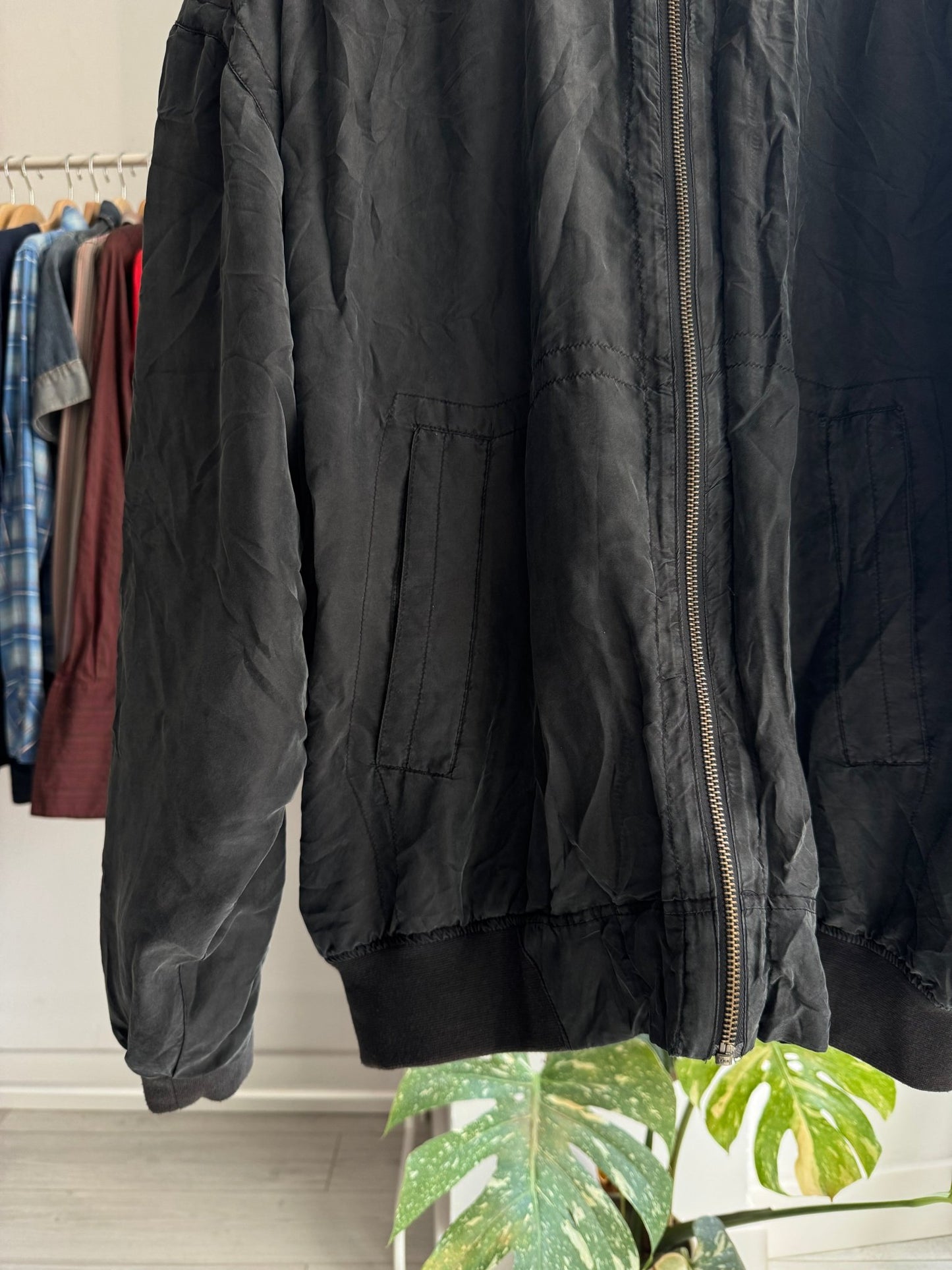 💣 Jachetă Bomber Mătase Naturală Neagră Vintage | 100% Silk | Cropped si Boxy - anbracaminte
