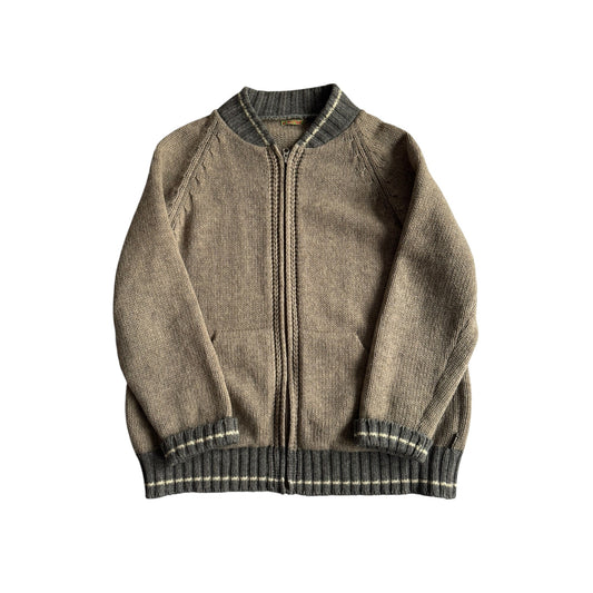 🧶 Jachetă Bomber Vintage Bărbați Gri cu Fermuar din Lână Virgină – M - anbracaminte