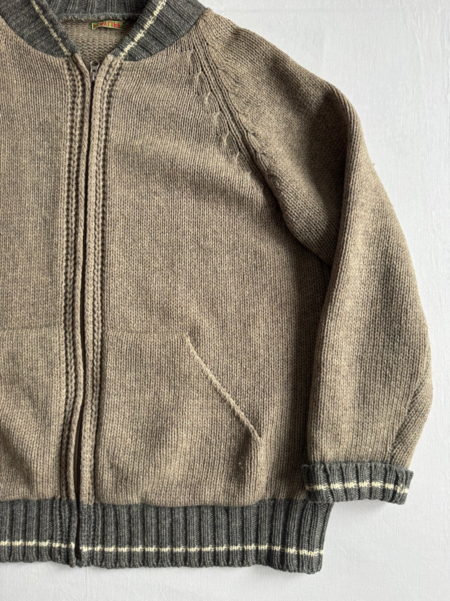 🧶 Jachetă Bomber Vintage Bărbați Gri cu Fermuar din Lână Virgină – M - anbracaminte