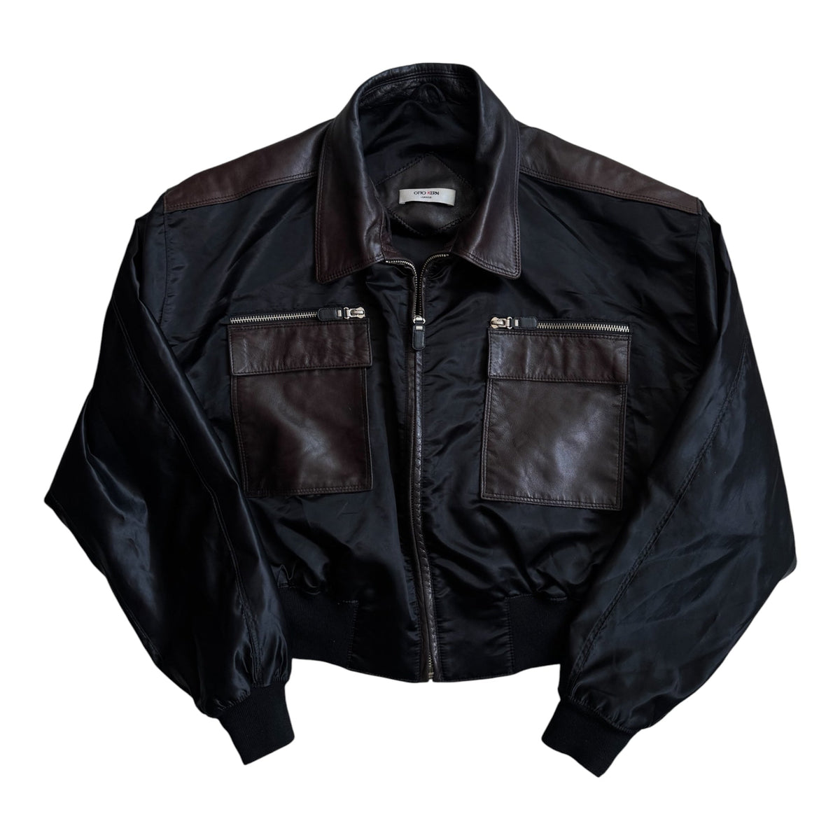 Jachetă Bomber Y2K cu Piele Miel | Guler, Buzunare și Spate din Piele | Cropped Boxy | L Damă (42) - anbracaminte