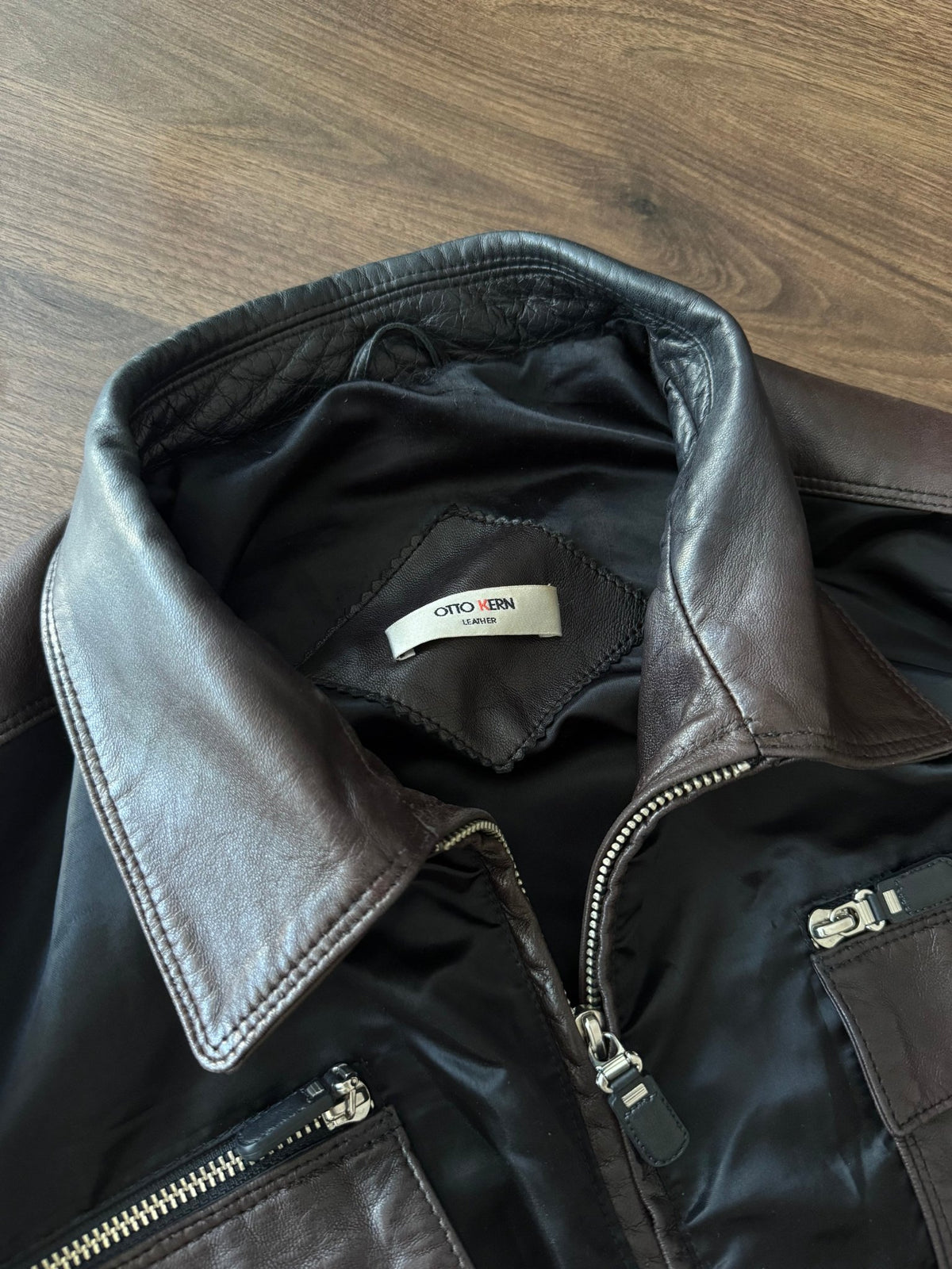 Jachetă Bomber Y2K cu Piele Miel | Guler, Buzunare și Spate din Piele | Cropped Boxy | L Damă (42) - anbracaminte