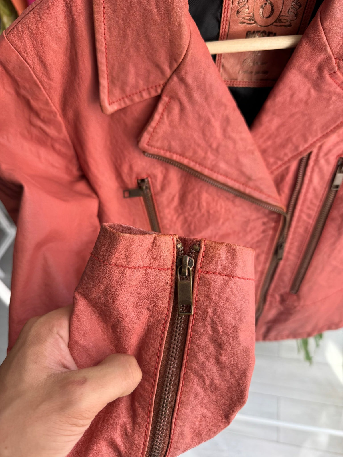 ⛽️ Jachetă Piele Biker Diesel Y2K Coral Pink | 100% Sheep Leather | S Damă - anbracaminte