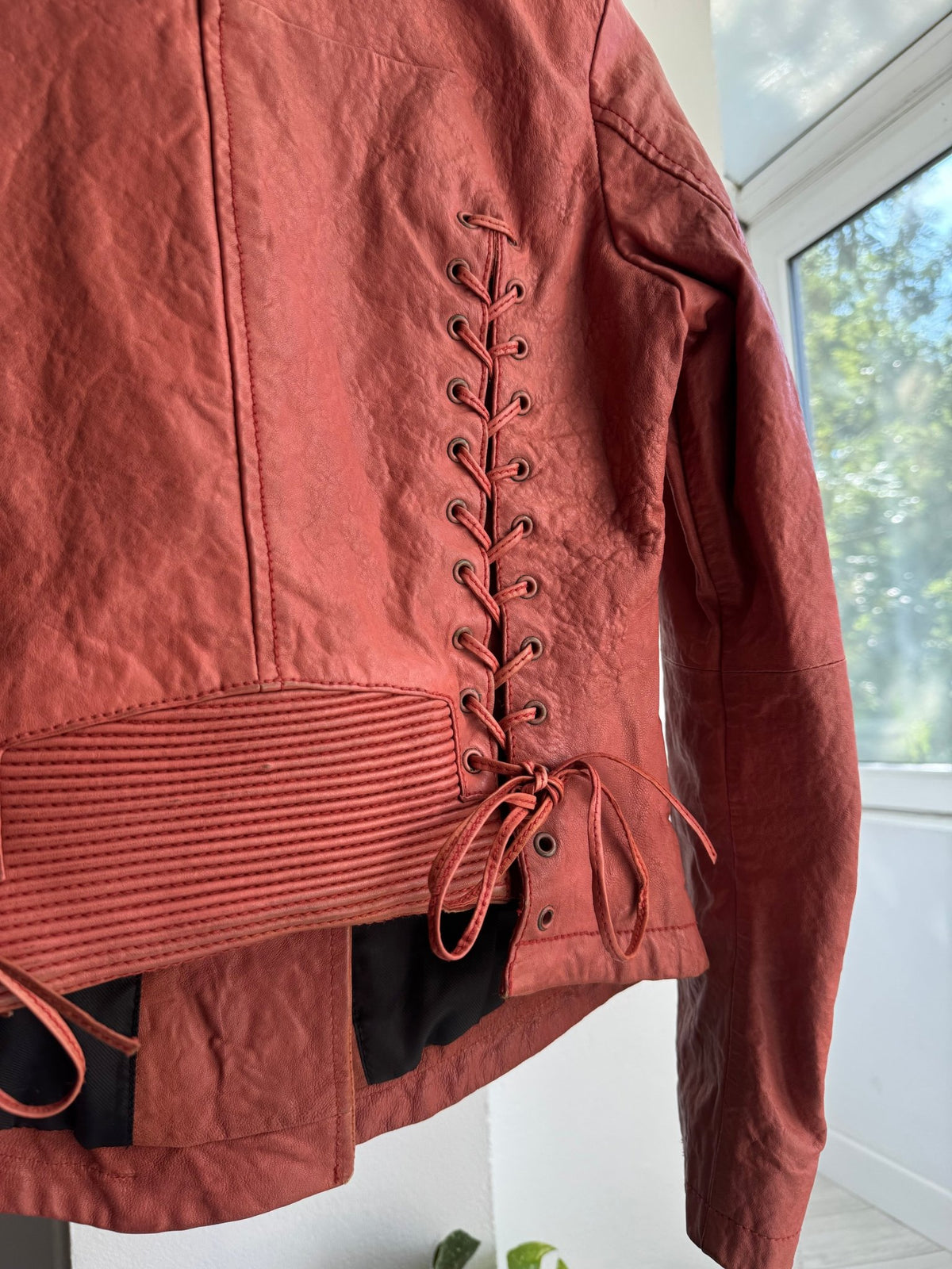 ⛽️ Jachetă Piele Biker Diesel Y2K Coral Pink | 100% Sheep Leather | S Damă - anbracaminte