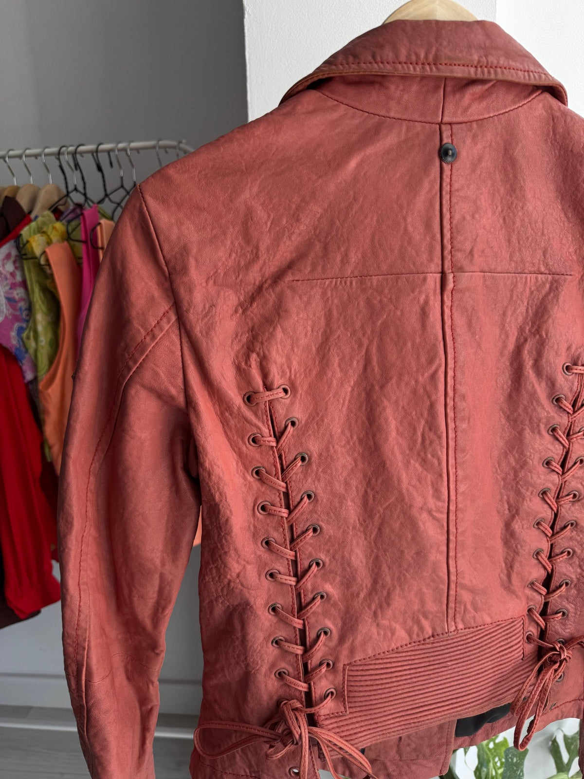 ⛽️ Jachetă Piele Biker Diesel Y2K Coral Pink | 100% Sheep Leather | S Damă - anbracaminte