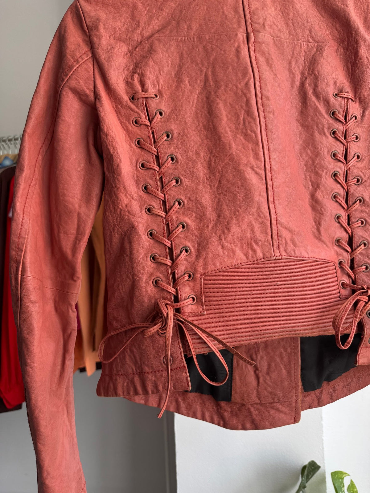 ⛽️ Jachetă Piele Biker Diesel Y2K Coral Pink | 100% Sheep Leather | S Damă - anbracaminte