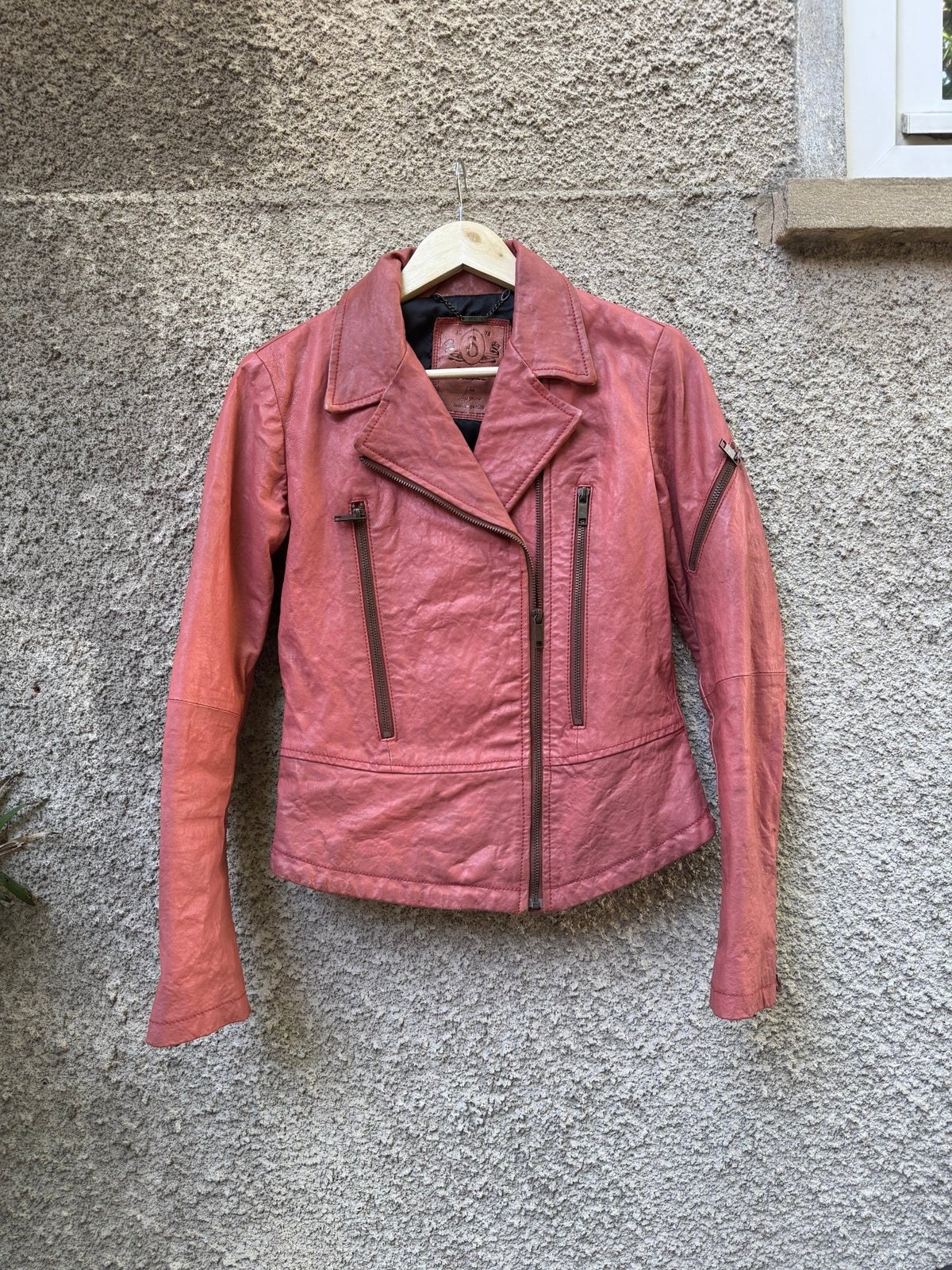 ⛽️ Jachetă Piele Biker Diesel Y2K Coral Pink | 100% Sheep Leather | S Damă - anbracaminte