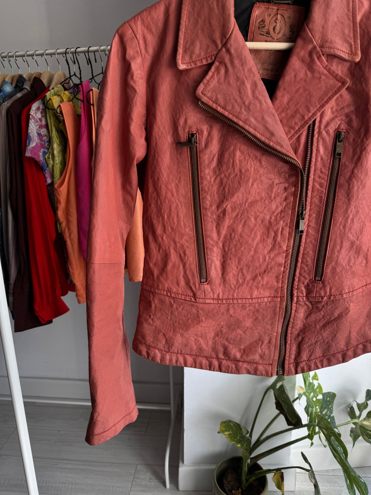 ⛽️ Jachetă Piele Biker Diesel Y2K Coral Pink | 100% Sheep Leather | S Damă - anbracaminte