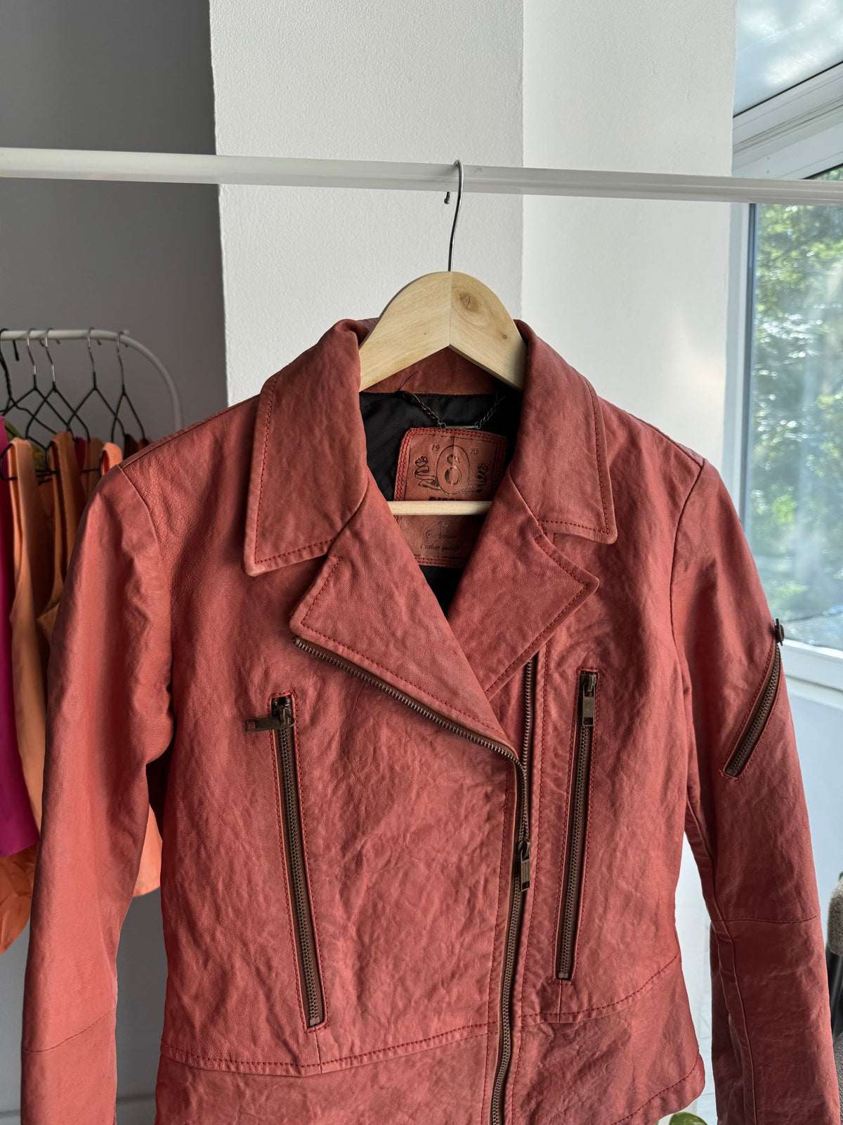⛽️ Jachetă Piele Biker Diesel Y2K Coral Pink | 100% Sheep Leather | S Damă - anbracaminte