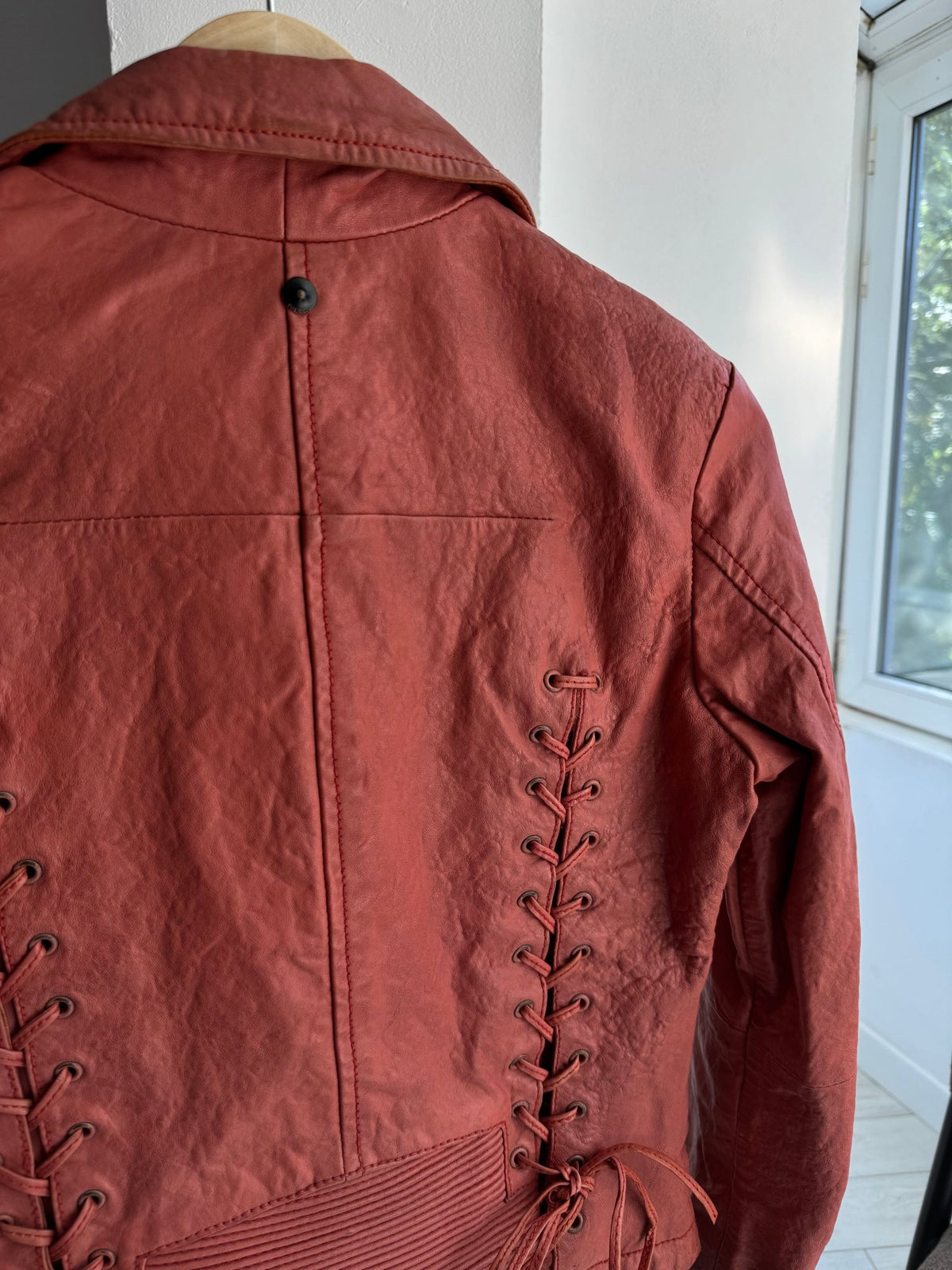 ⛽️ Jachetă Piele Biker Diesel Y2K Coral Pink | 100% Sheep Leather | S Damă - anbracaminte