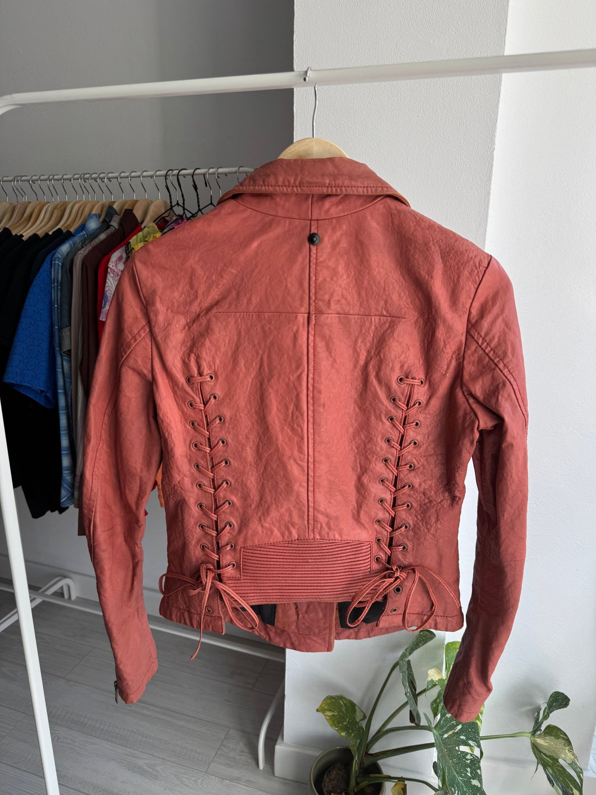 ⛽️ Jachetă Piele Biker Diesel Y2K Coral Pink | 100% Sheep Leather | S Damă - anbracaminte
