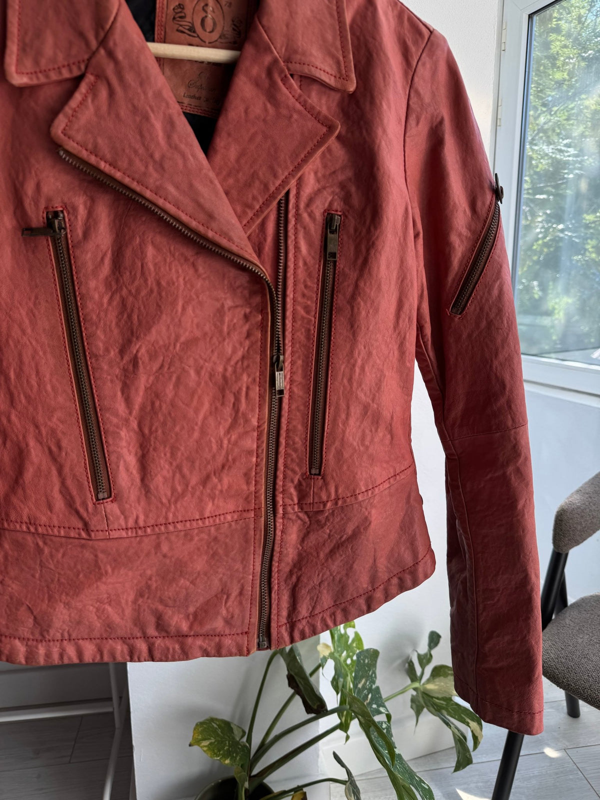 ⛽️ Jachetă Piele Biker Diesel Y2K Coral Pink | 100% Sheep Leather | S Damă - anbracaminte