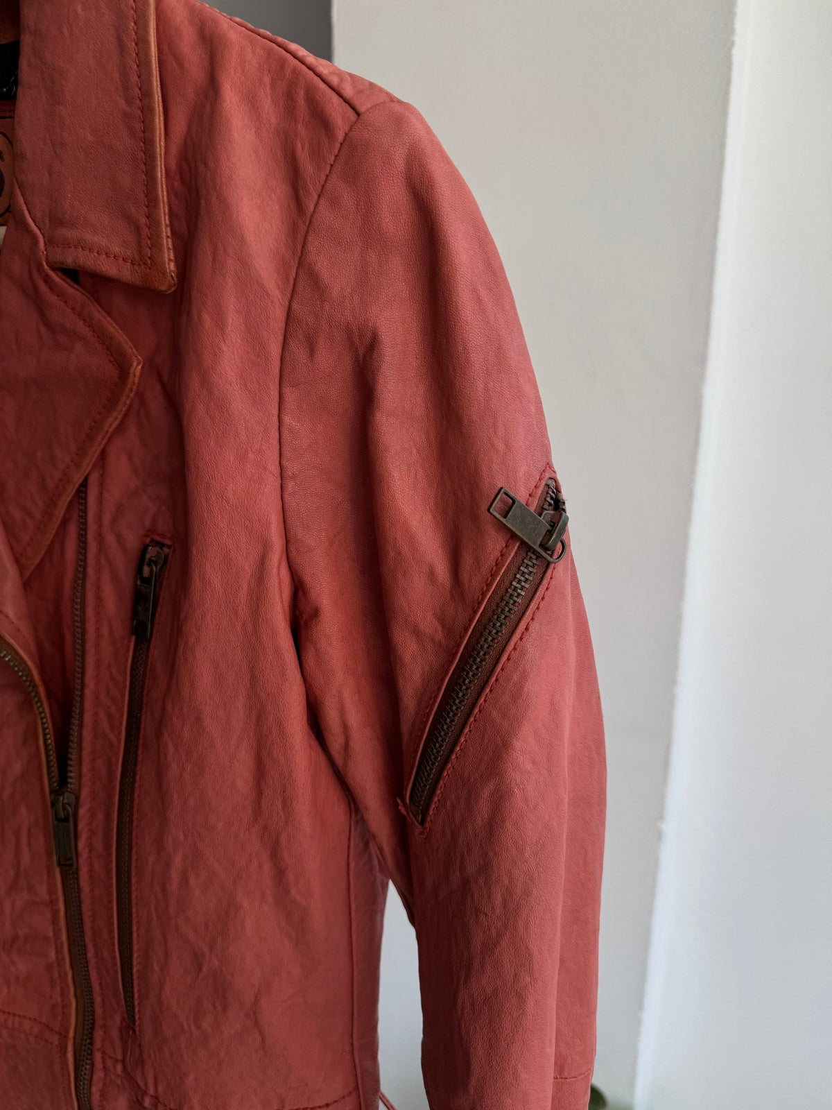 ⛽️ Jachetă Piele Biker Diesel Y2K Coral Pink | 100% Sheep Leather | S Damă - anbracaminte