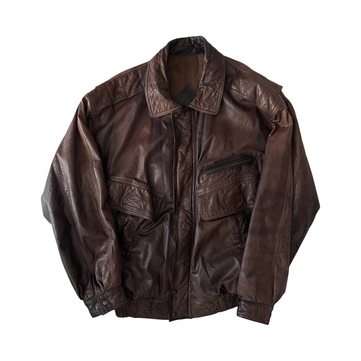 ✈️ Jachetă Piele Bomber Vintage Maro Închis | Cropped şi Boxy | Patină Naturală – L Oversized / XL Bărbați - anbracaminte