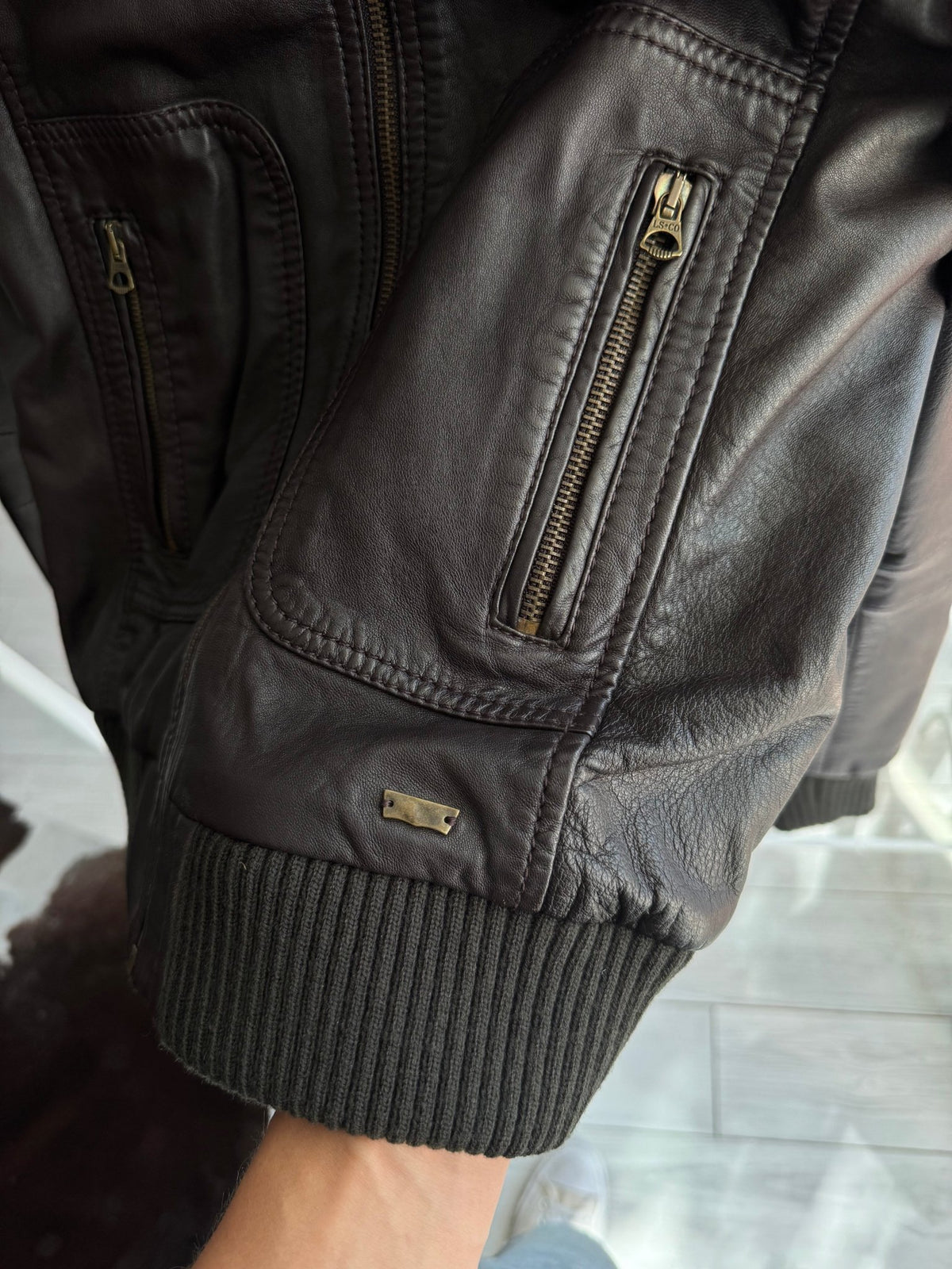 🏍️ Jachetă Piele Cafe Racer Levi's Y2K Maro Închis | 100% Lamb Leather | S Damă - anbracaminte