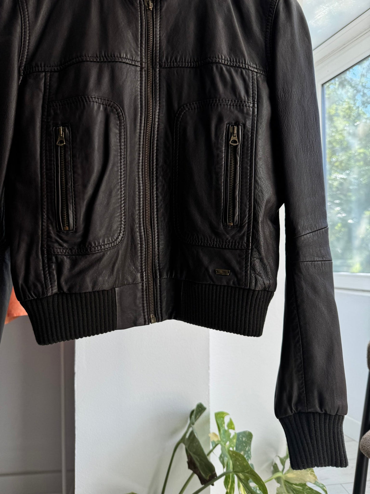 🏍️ Jachetă Piele Cafe Racer Levi's Y2K Maro Închis | 100% Lamb Leather | S Damă - anbracaminte