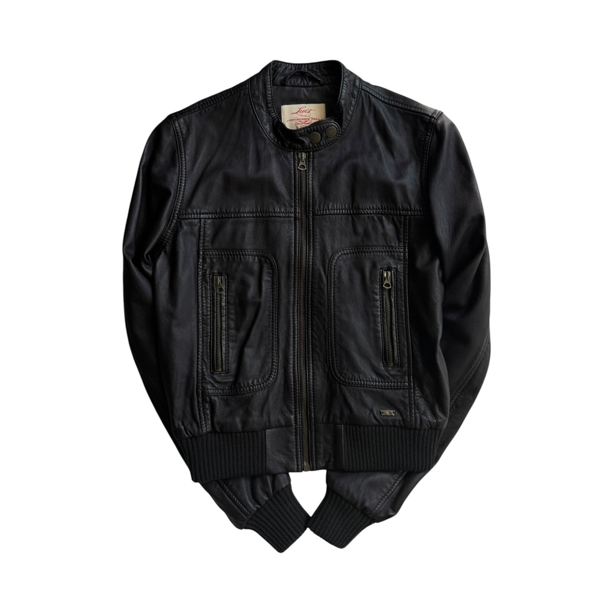 🏍️ Jachetă Piele Cafe Racer Levi's Y2K Maro Închis | 100% Lamb Leather | S Damă - anbracaminte