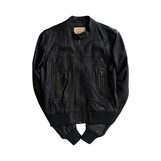 🏍️ Jachetă Piele Cafe Racer Levi's Y2K Maro Închis | 100% Lamb Leather | S Damă - anbracaminte