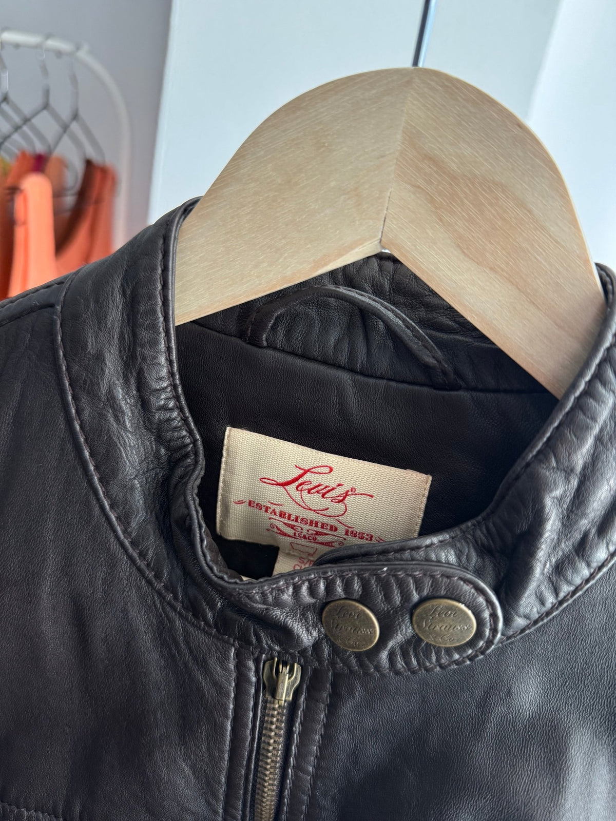 🏍️ Jachetă Piele Cafe Racer Levi's Y2K Maro Închis | 100% Lamb Leather | S Damă - anbracaminte