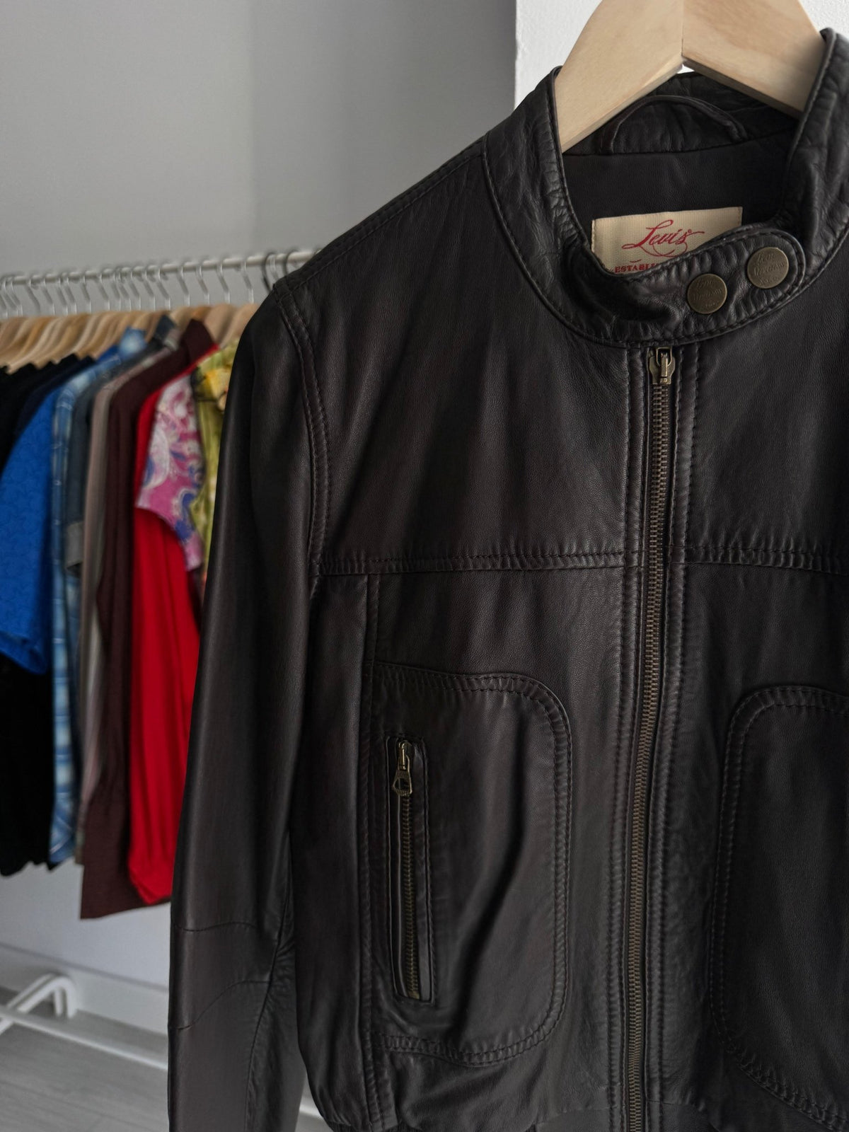 🏍️ Jachetă Piele Cafe Racer Levi's Y2K Maro Închis | 100% Lamb Leather | S Damă - anbracaminte