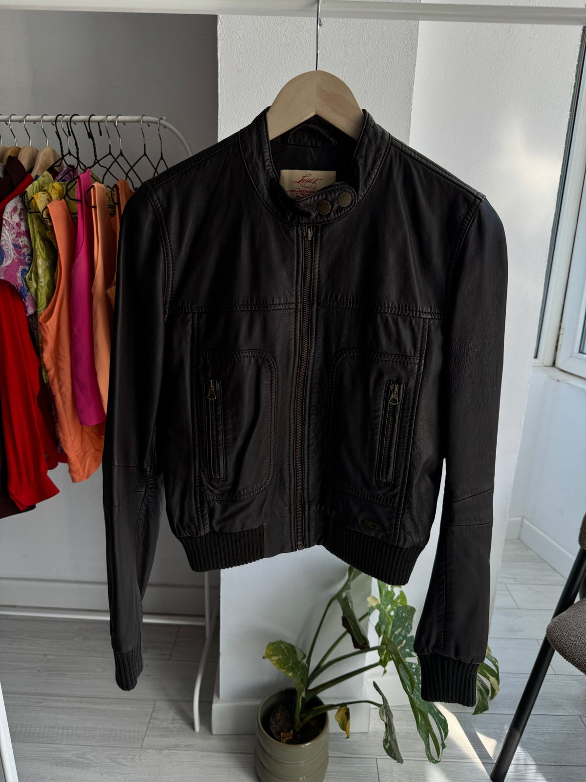 🏍️ Jachetă Piele Cafe Racer Levi's Y2K Maro Închis | 100% Lamb Leather | S Damă - anbracaminte