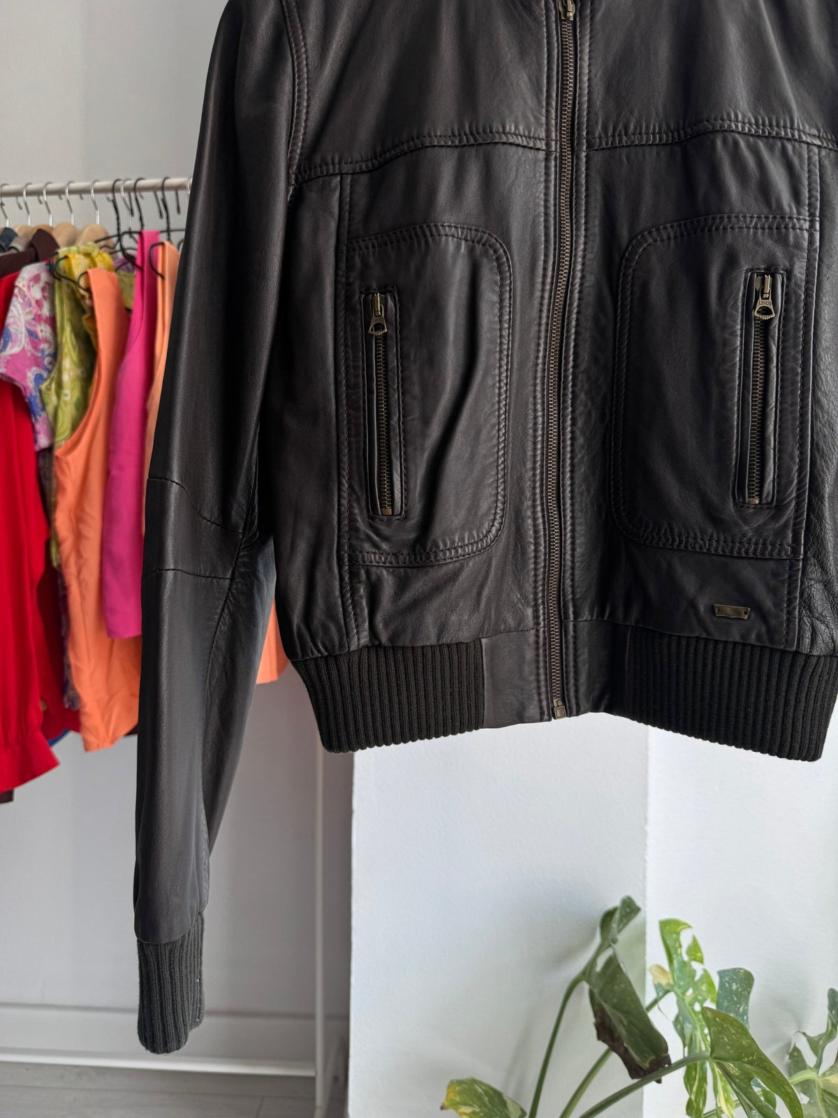 🏍️ Jachetă Piele Cafe Racer Levi's Y2K Maro Închis | 100% Lamb Leather | S Damă - anbracaminte