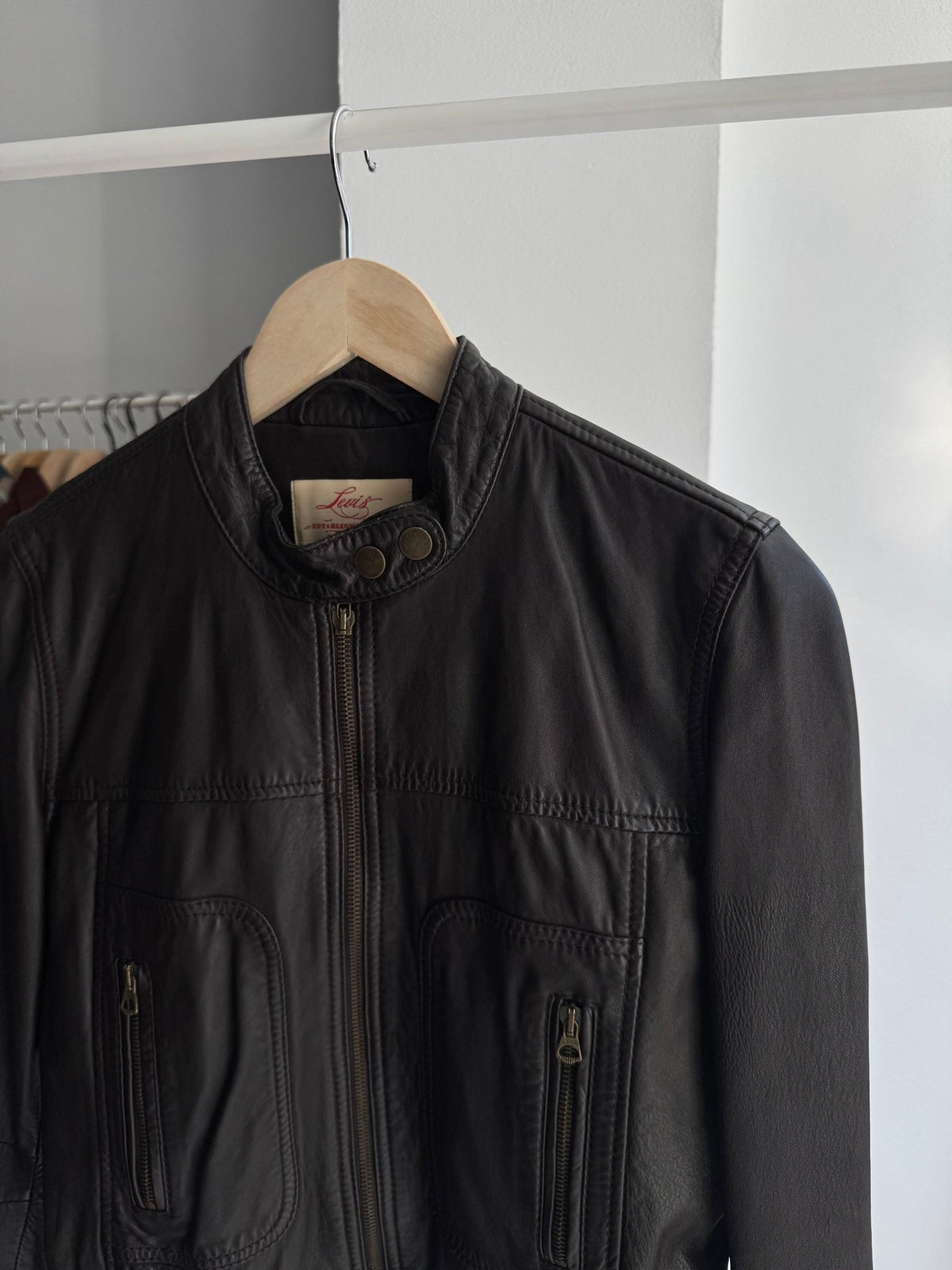 🏍️ Jachetă Piele Cafe Racer Levi's Y2K Maro Închis | 100% Lamb Leather | S Damă - anbracaminte