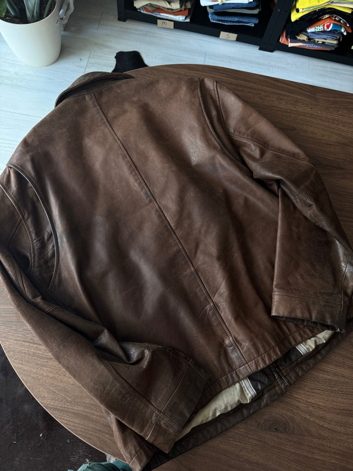 Jachetă Piele Cowhide Maro Închis Vintage | Patină Naturală | L Bărbați - anbracaminte