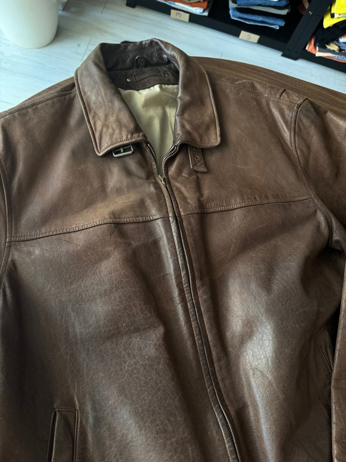 Jachetă Piele Cowhide Maro Închis Vintage | Patină Naturală | L Bărbați - anbracaminte