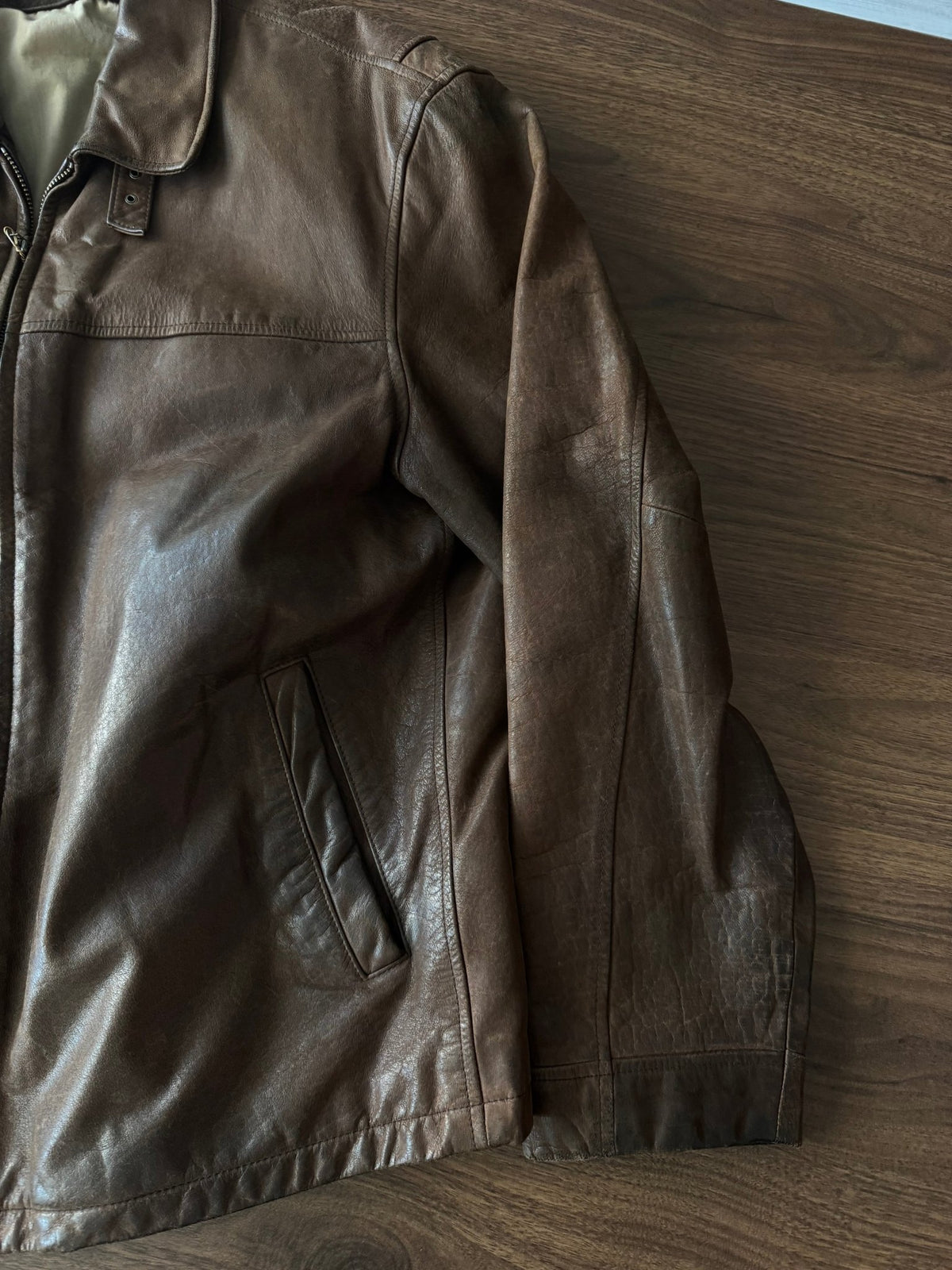 Jachetă Piele Cowhide Maro Închis Vintage | Patină Naturală | L Bărbați - anbracaminte