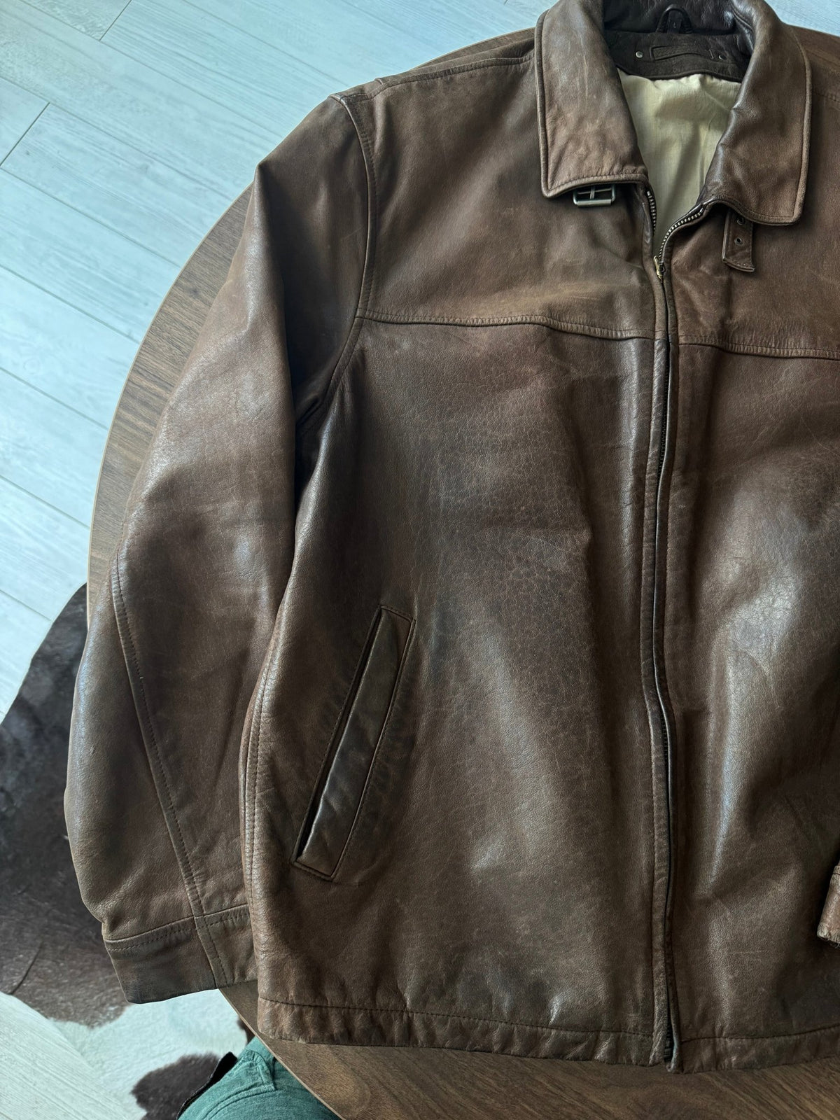 Jachetă Piele Cowhide Maro Închis Vintage | Patină Naturală | L Bărbați - anbracaminte