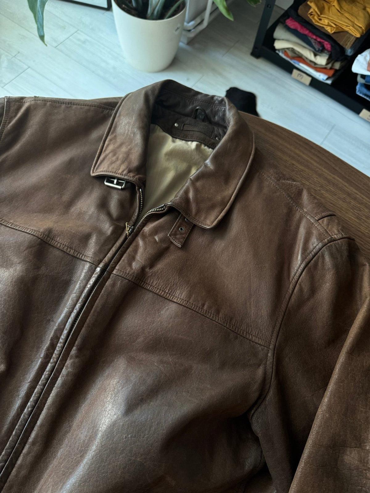 Jachetă Piele Cowhide Maro Închis Vintage | Patină Naturală | L Bărbați - anbracaminte