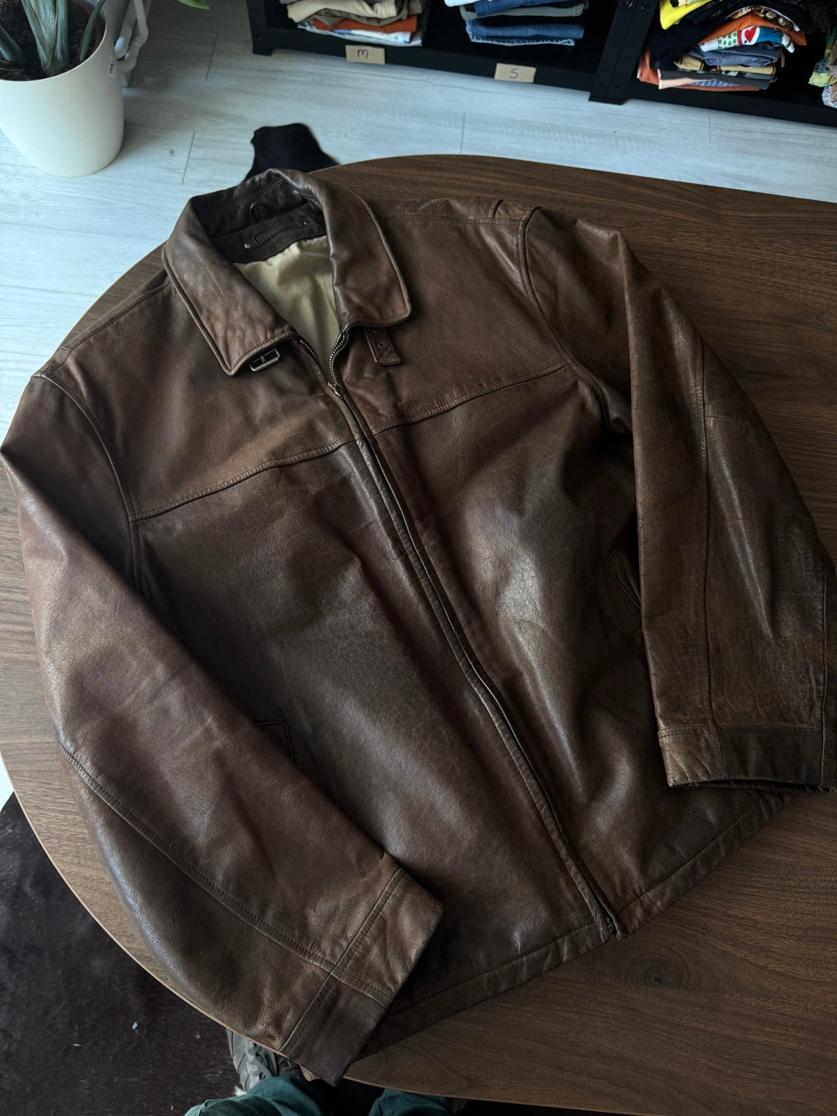Jachetă Piele Cowhide Maro Închis Vintage | Patină Naturală | L Bărbați - anbracaminte
