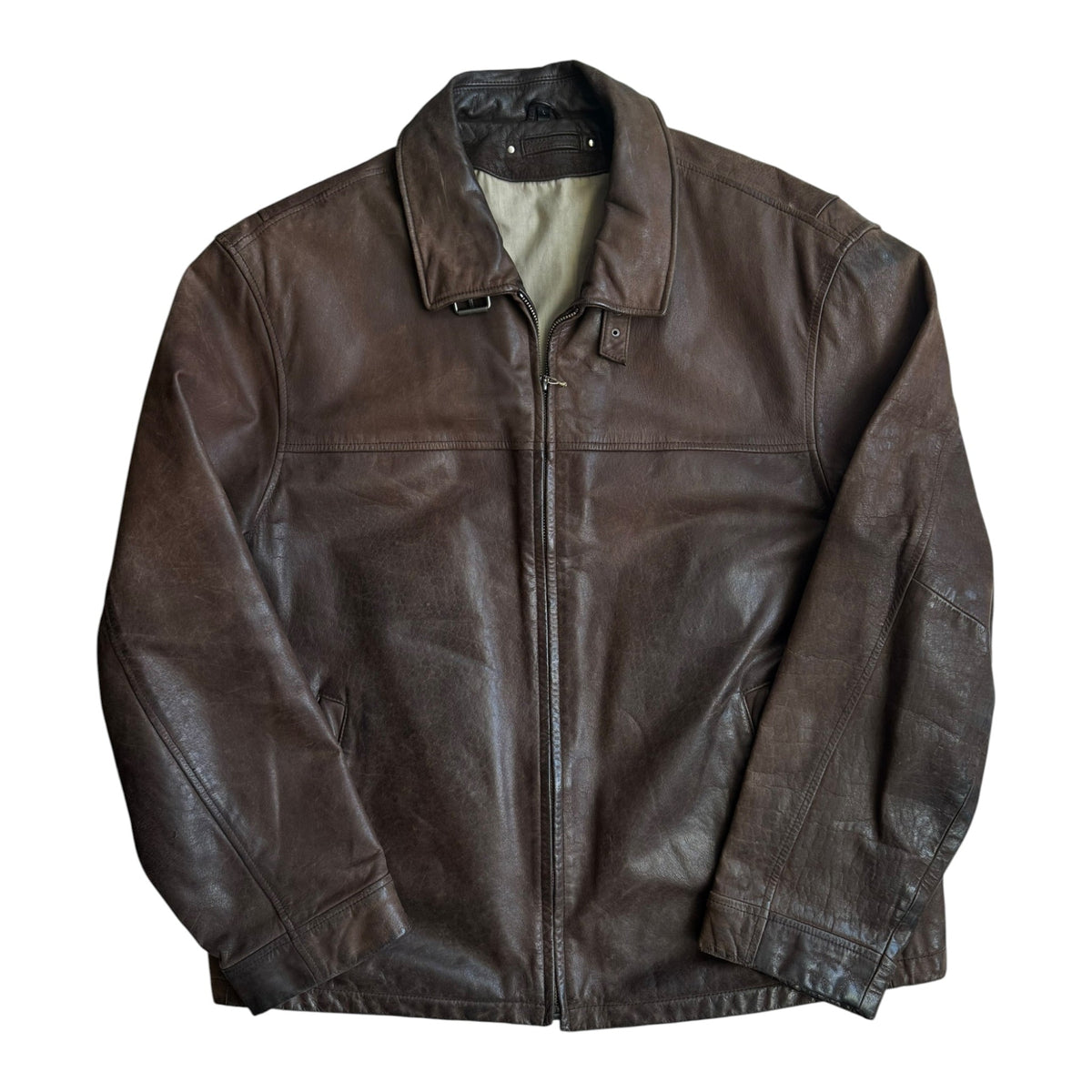 Jachetă Piele Cowhide Maro Închis Vintage | Patină Naturală | L Bărbați - anbracaminte
