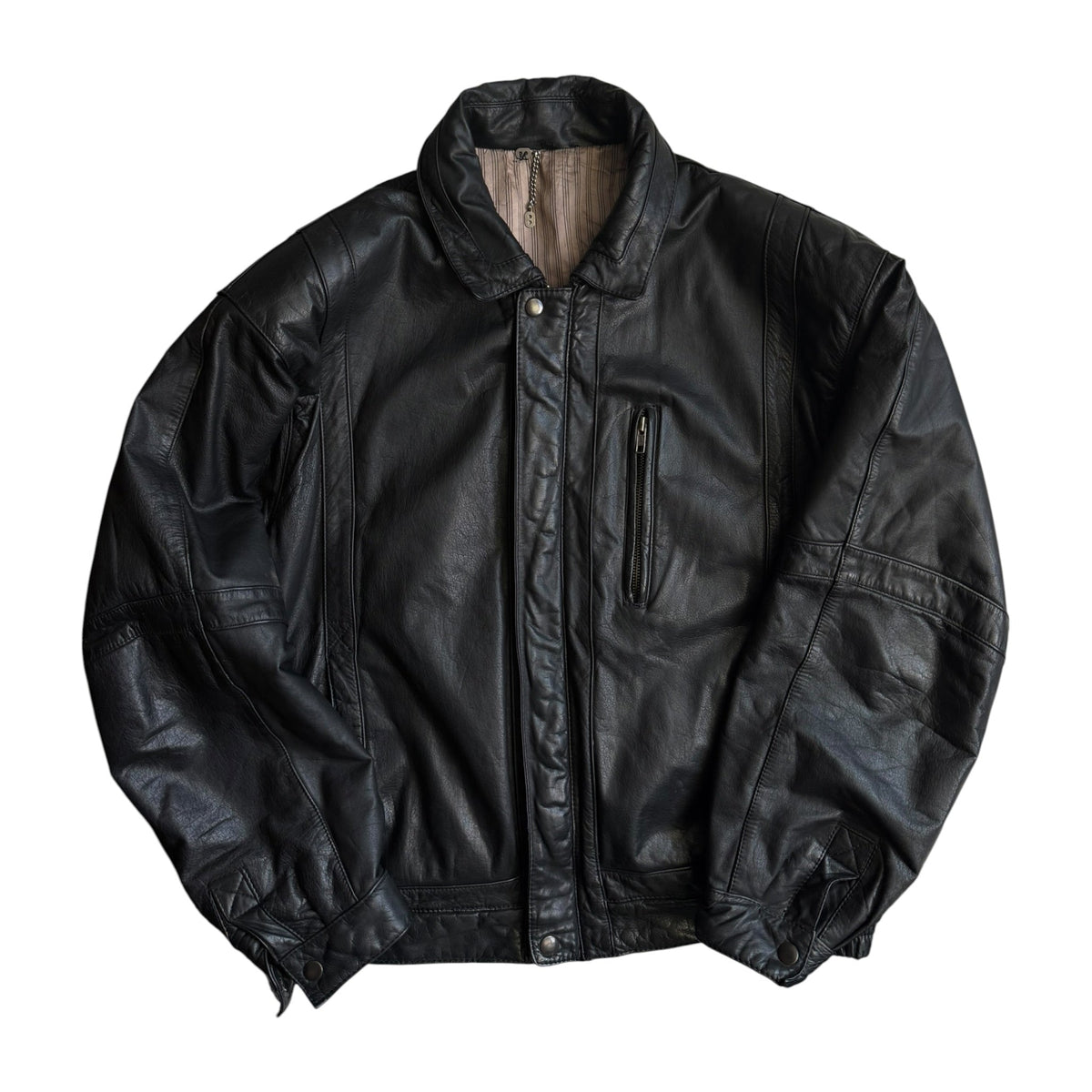 Jachetă Piele Cowhide Neagră Vintage | L Bărbați - anbracaminte