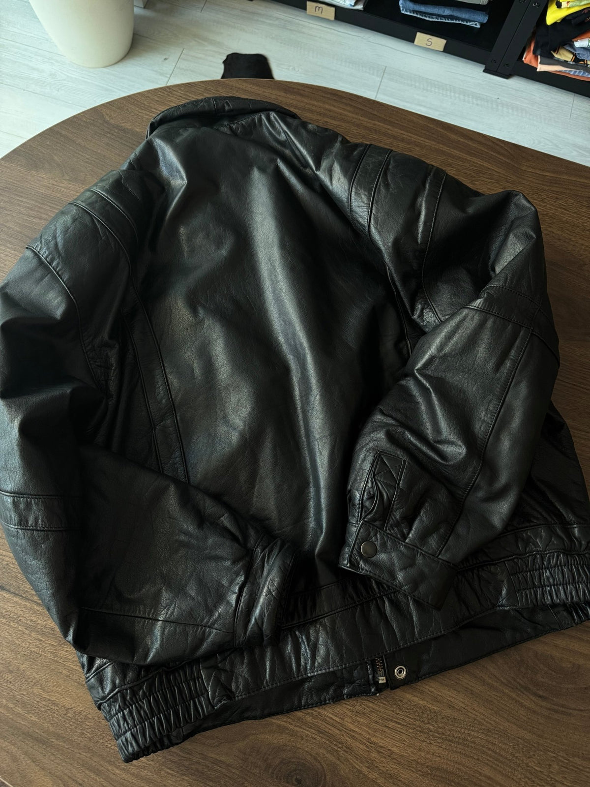 Jachetă Piele Cowhide Neagră Vintage | L Bărbați - anbracaminte